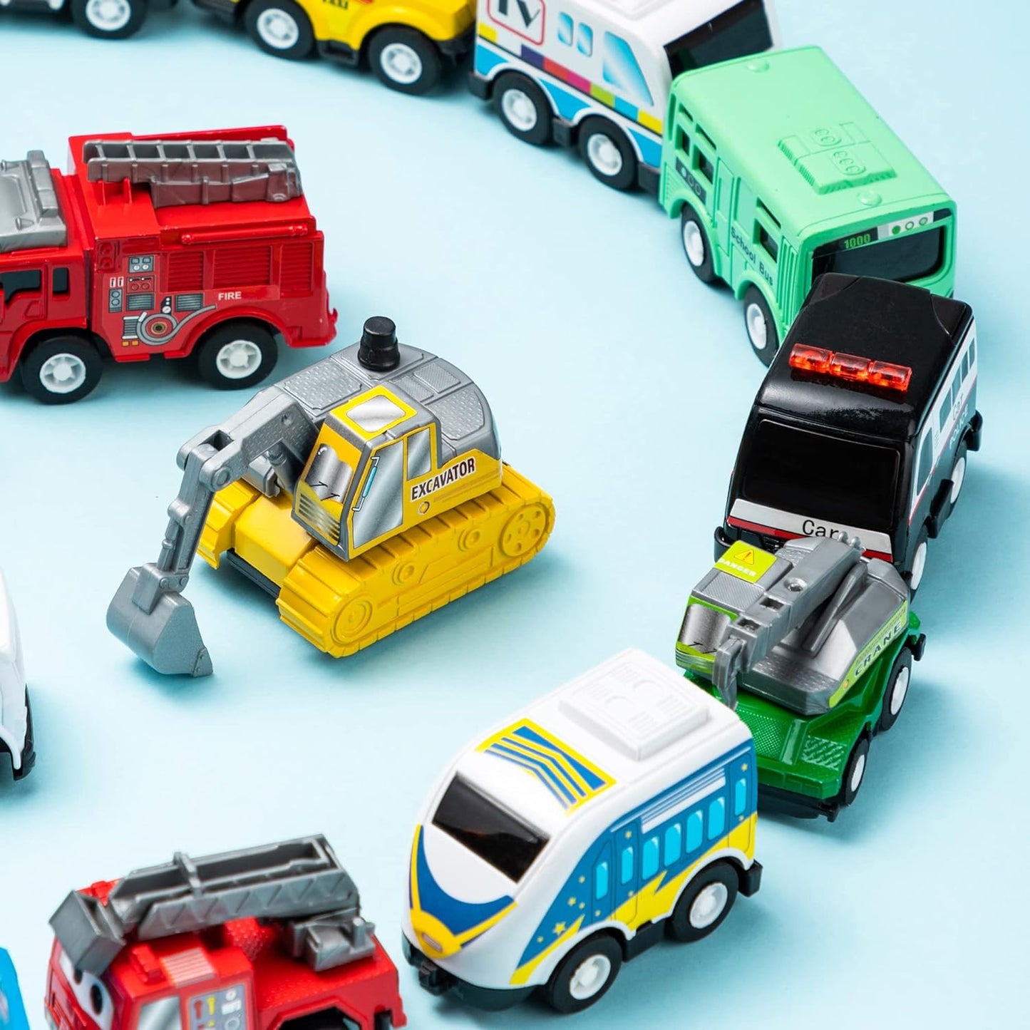 JOYIN 18 Pcs Pull Back City Cars and Trucks Toy Vehicles Set, Friction Powered Cars Toys for Toddlers, Boys, Girls’ Educational Play, Kids Stocking Stuffers