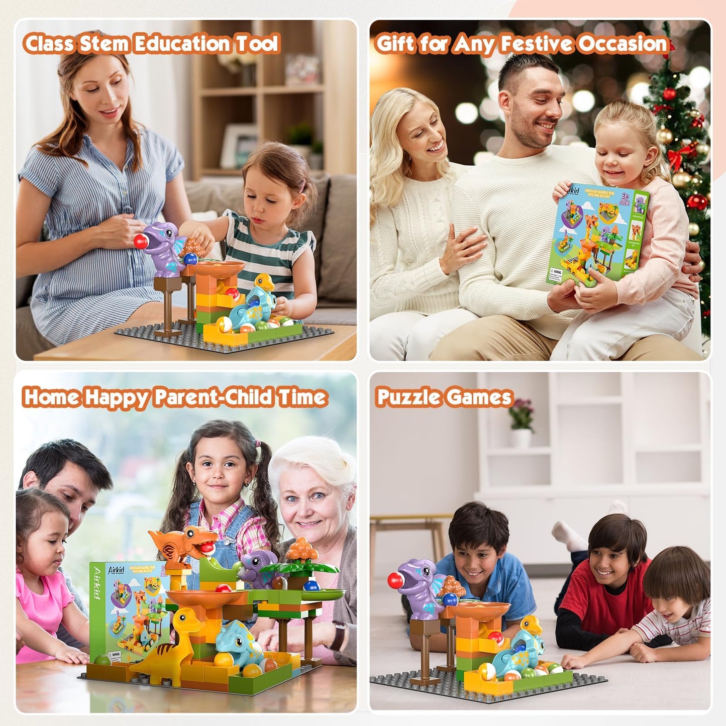 Marble Runs for Kids 4-8,Marble Run for Kids Ages 3-5 with Dinosaur Building Blocks,Dinosaur Toys,STEM Building Toys with 4 Marble Track Compatible with Major Brands
