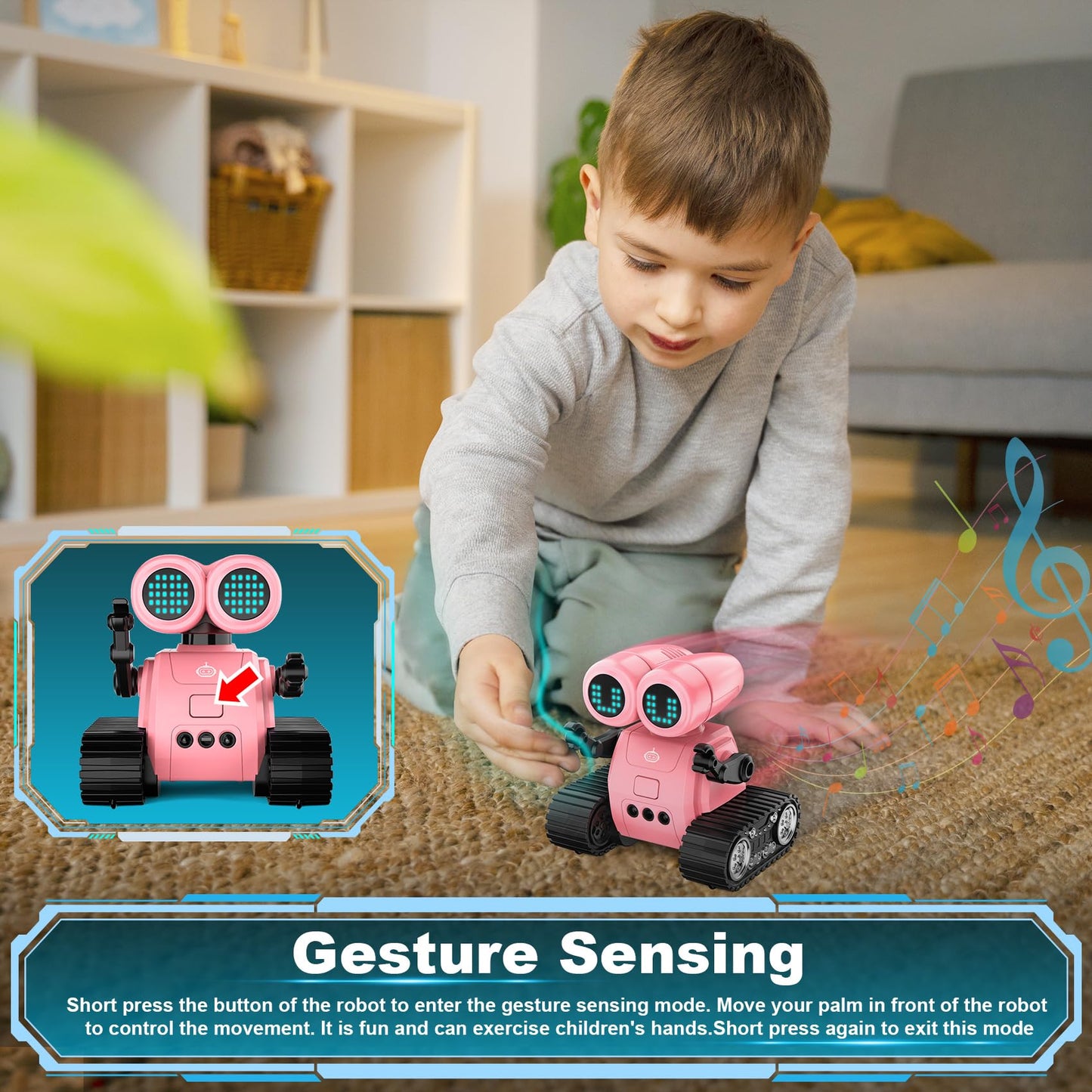 Hamourd Robot Toys for Boys Girls, Emo Robot with Walkie-Talkie Function, Gesture Sensing, Flexible Head & Arms, Programming Motion, Dance Moves, Music, Multi-Mode LED Eye, Toys for Ages