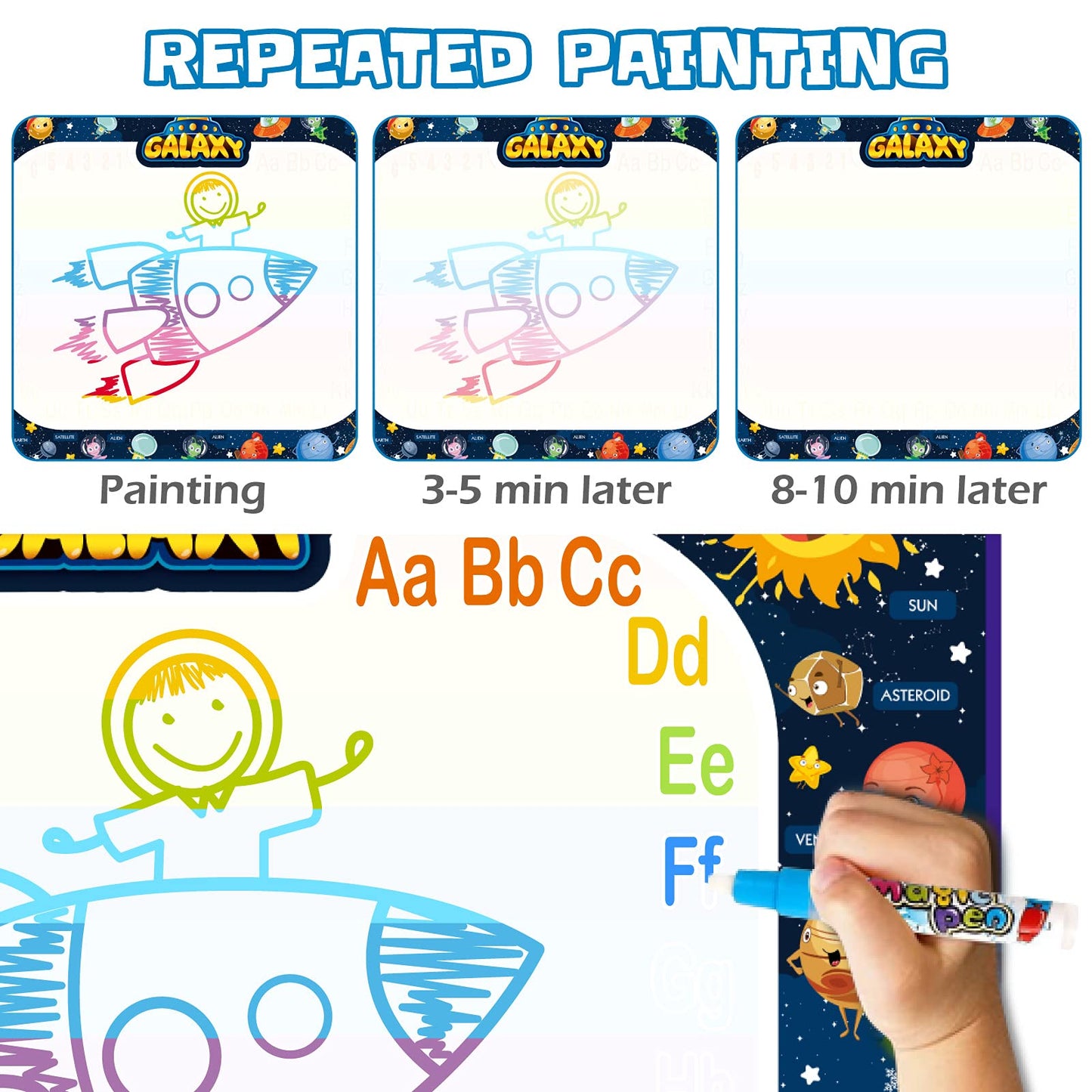 Jasonwell Aqua Water Doodle Mat 31x31 Inches Large Magic Drawing Doodling Mat Coloring Mat Educational Toys Christmas Birthday Gifts for Kids Toddler Boys Girls Age 2 3 4 5 6 7 8 Year Old (Alphabet)