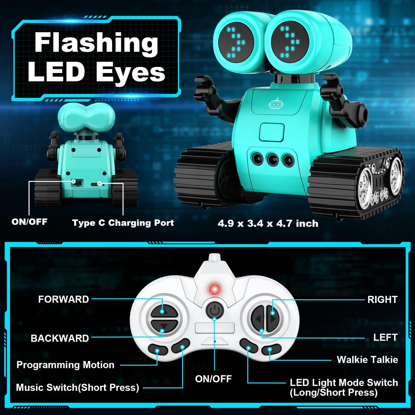 Hamourd Robot Toys for Boys Girls, Emo Robot with Walkie-Talkie Function, Gesture Sensing, Flexible Head & Arms, Programming Motion, Dance Moves, Music, Multi-Mode LED Eye, Toys for Ages