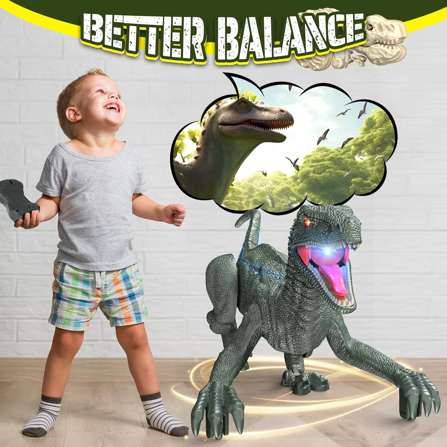 Remote Control Dinosaur, Realistic Dinosaur Toys for Kids 3-5, 2.4GHZ, Walking,Rechargeable, 3D Eyes, 3 Sound Effects, Demo Function, Jurassic Toys for Christmas, Kids 3+