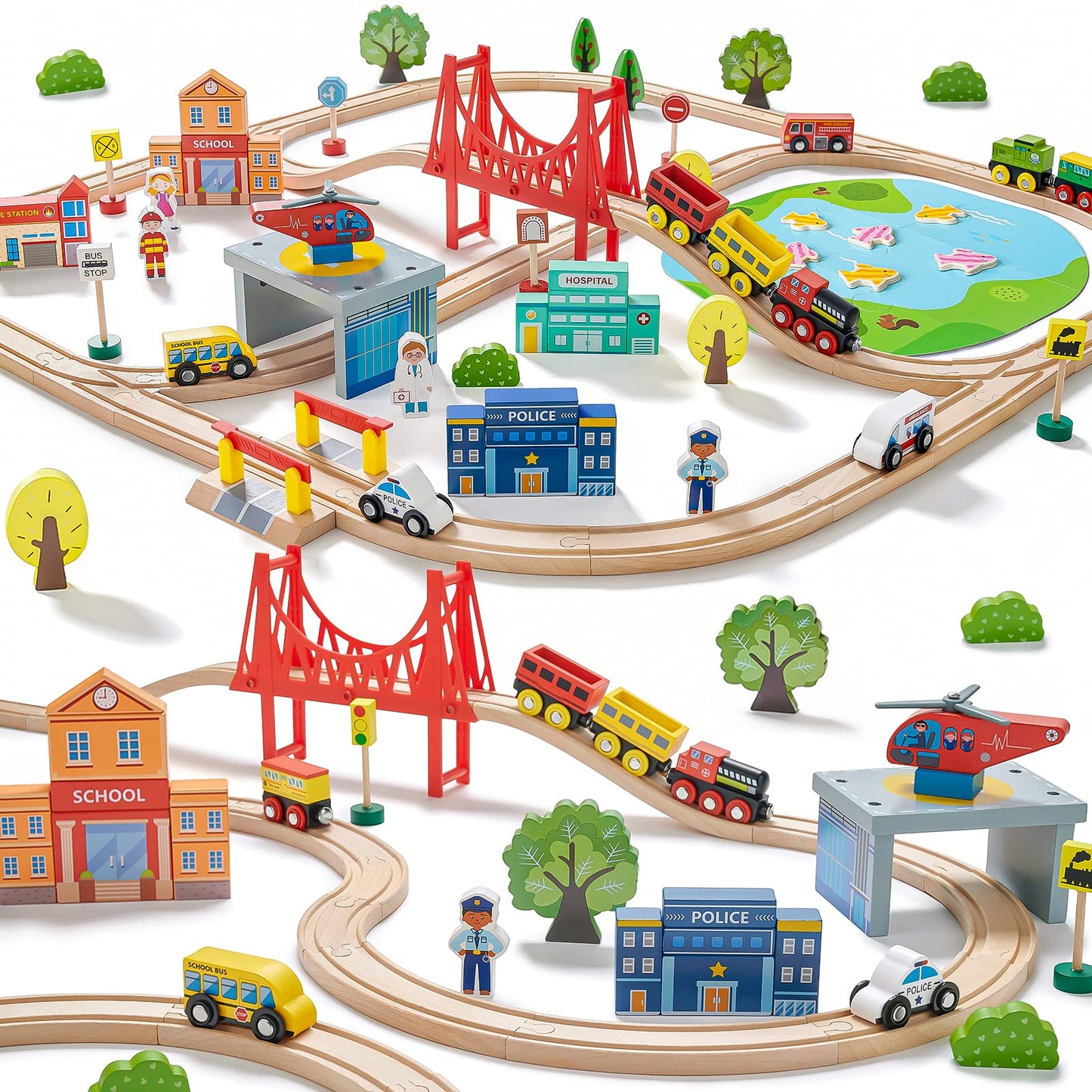 Tiny Land 110PCS Wooden Train Set