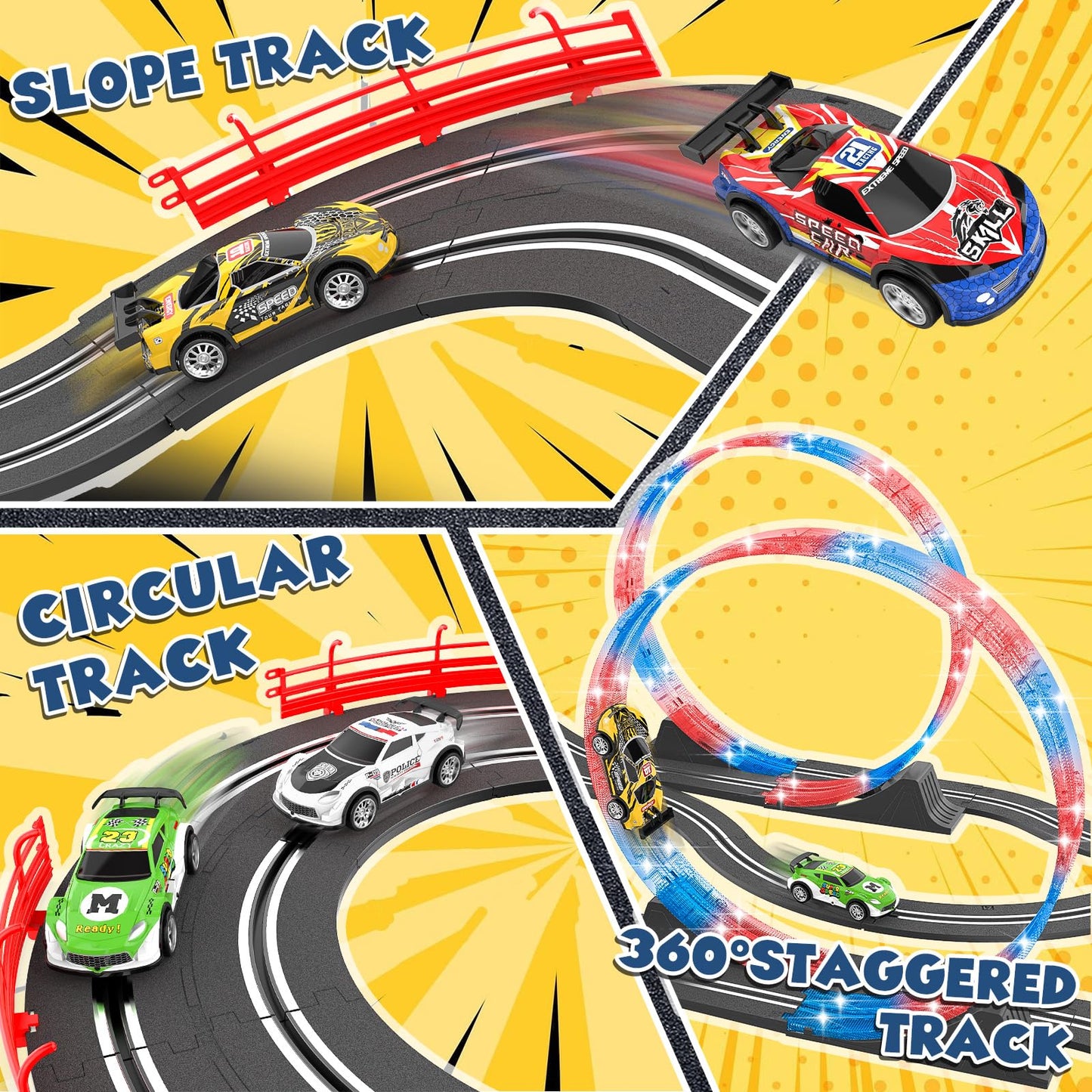 Slot Car Race Track Sets with 4 Slot Cars