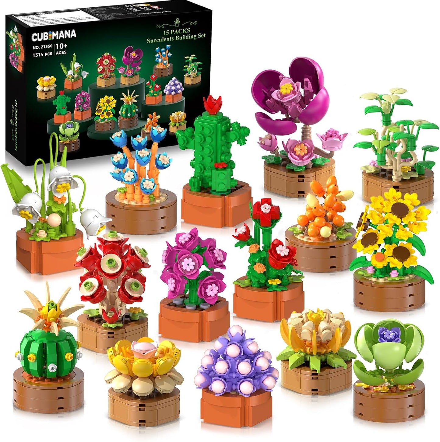 15 Pack Flowers Plants 3.6MM Mini Building Sets