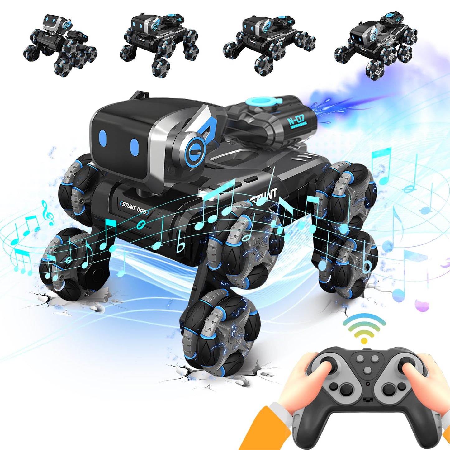 Robot Dog Toy for Kids,2.4Ghz Remote Control Dog Stunt Robot Dog 2nd Gen Remote Control Cars Stunt Rc Cars with Light & Sound Toys Christmas Birthday Gifts for 6 7 8 9 10 11 12 Year Old Boys (white)