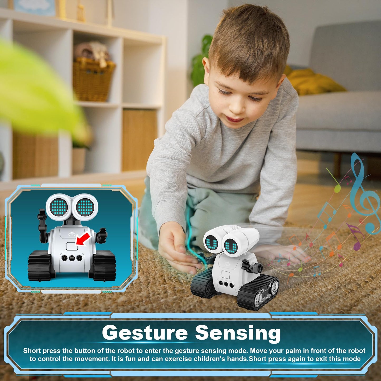 Hamourd Robot Toys for Boys Girls, Emo Robot with Walkie-Talkie Function, Gesture Sensing, Flexible Head & Arms, Programming Motion, Dance Moves, Music, Multi-Mode LED Eye, Toys for Ages