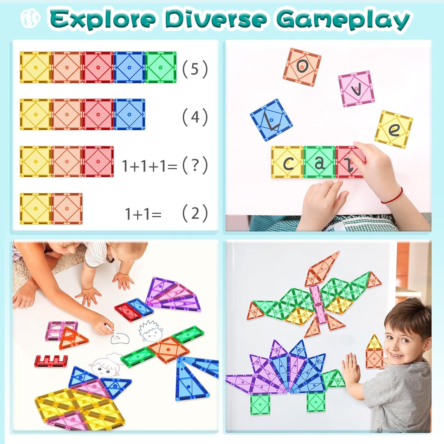 Magnetic Tiles Toddler Toys Magnetic Building Blocks for Kids Ages 3-12 STEM Educational Toys for Girls & Boys Sensory Play for Preschool Learning Classroom Must Have Decor