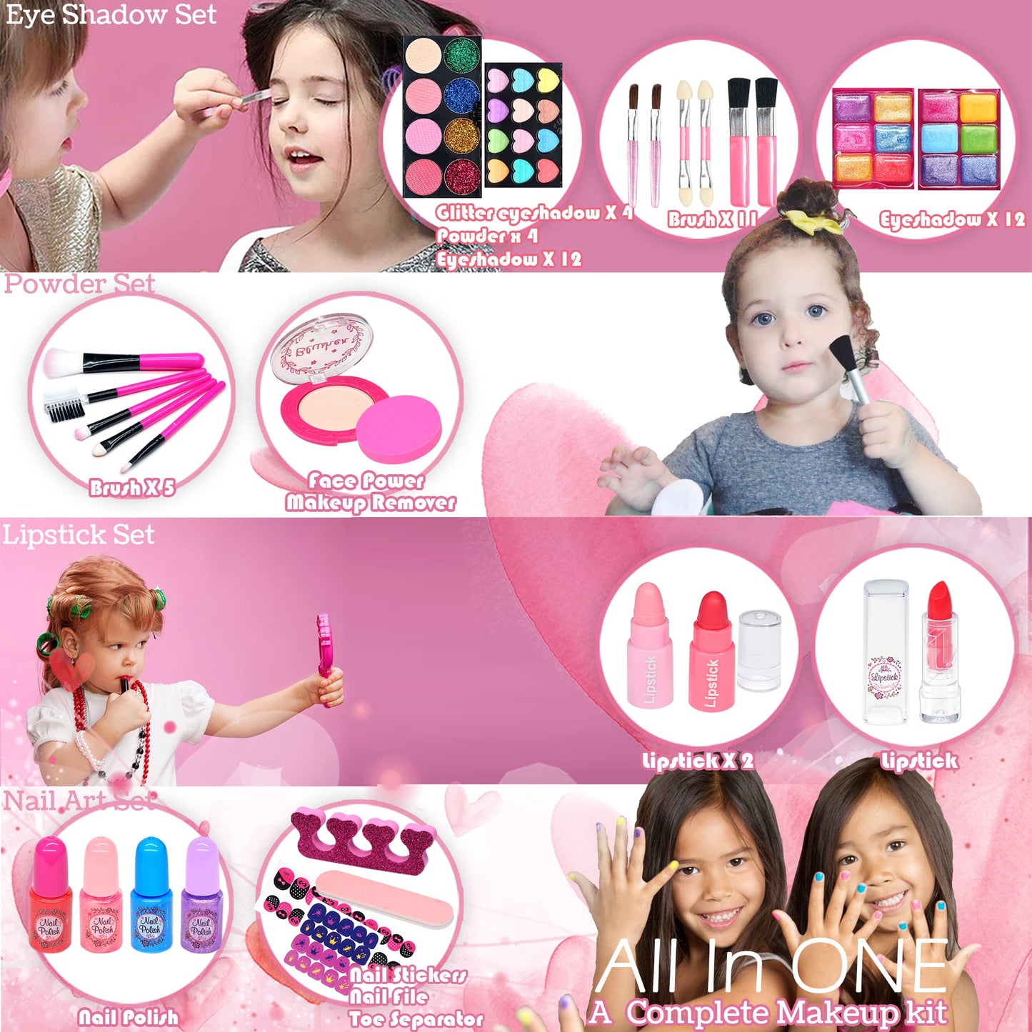 Kids Makeup Sets for Girls - Kids Makeup Sets for Girls 5-8, Maquillaje para Niñas, Play Make Up Kit, Best Toys for Little Girl,Princess Toddler Kid Stuff, Ages3456789 10 Year Old Girl Birthday Gifts