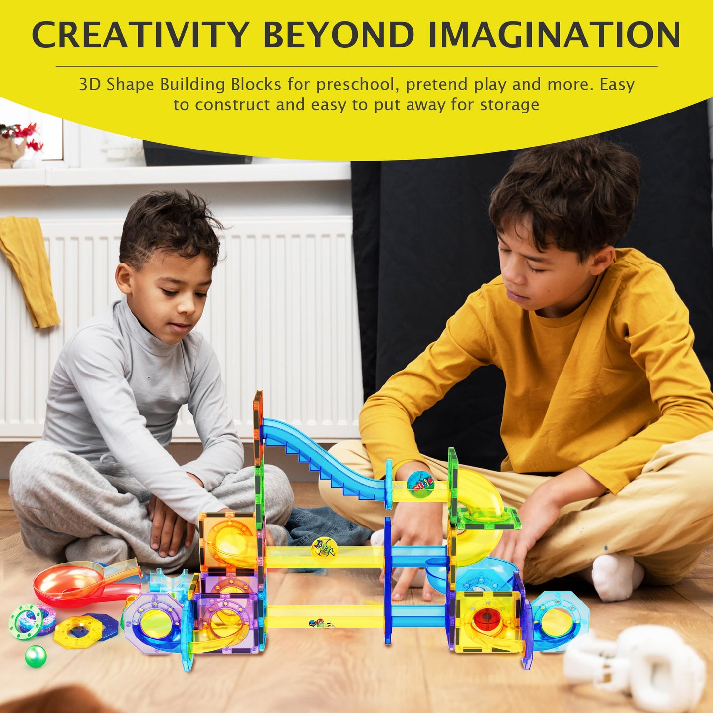 PicassoTiles 108pc 3-in-1 Marble Run Car Race Track Combo Magnetic Tiles PicassoToys Magnet Building Block Educational Construction Toy Playset STEM STEAM Learning Kit Child Brain Development PTG108