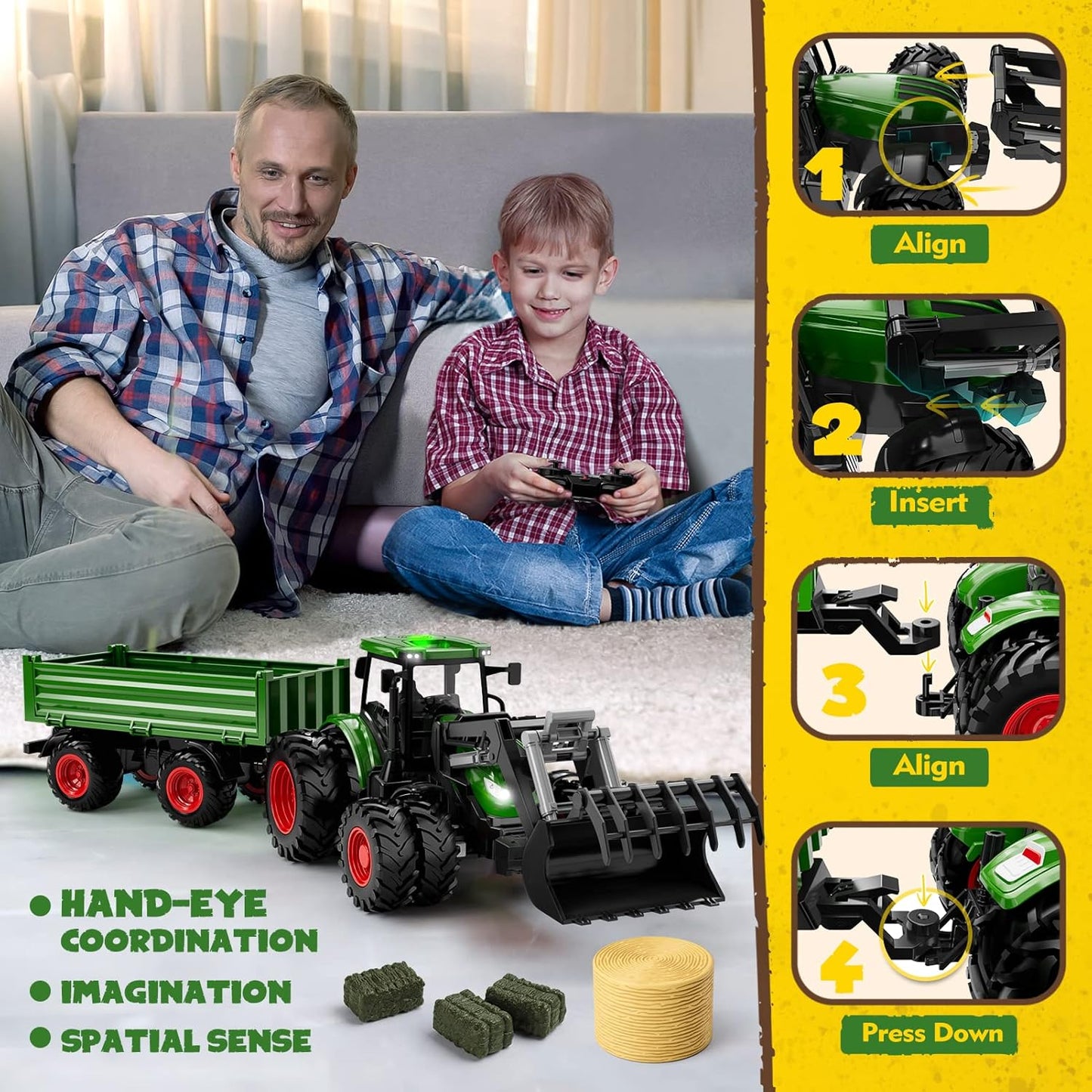 Remote Control Tractor Toy, Kids RC Tractor Set