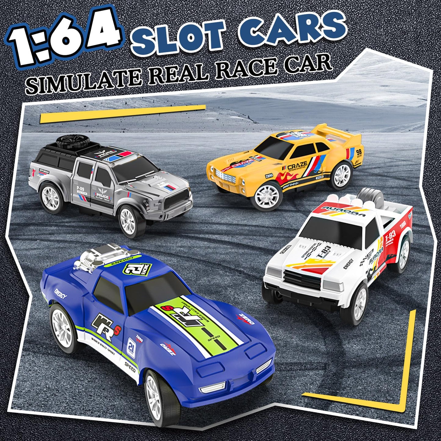 Slot Car Race Track Sets with 4 Slot Cars
