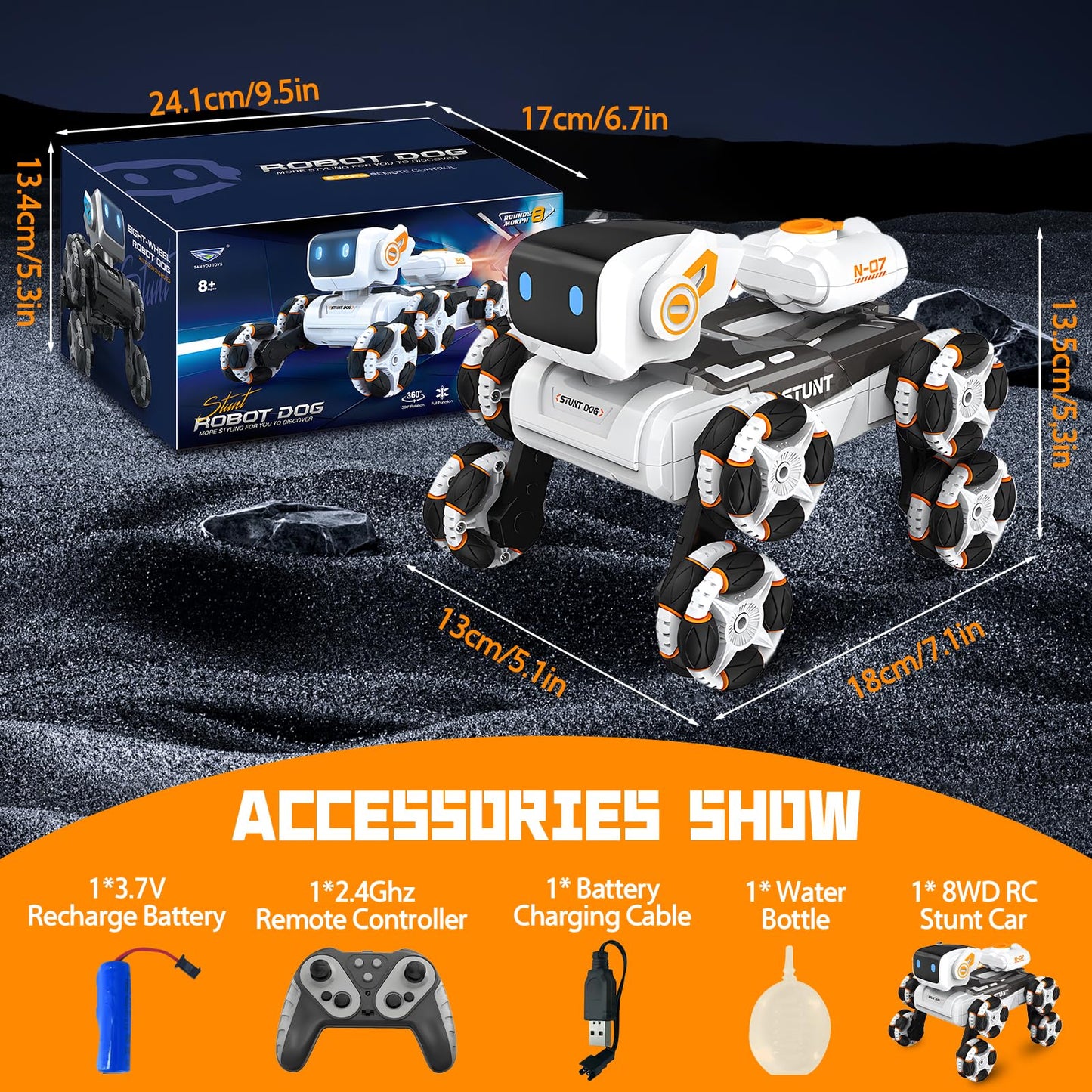 Robot Dog Toy for Kids,2.4Ghz Remote Control Dog Stunt Robot Dog 2nd Gen Remote Control Cars Stunt Rc Cars with Light & Sound Toys Christmas Birthday Gifts for 6 7 8 9 10 11 12 Year Old Boys (white)