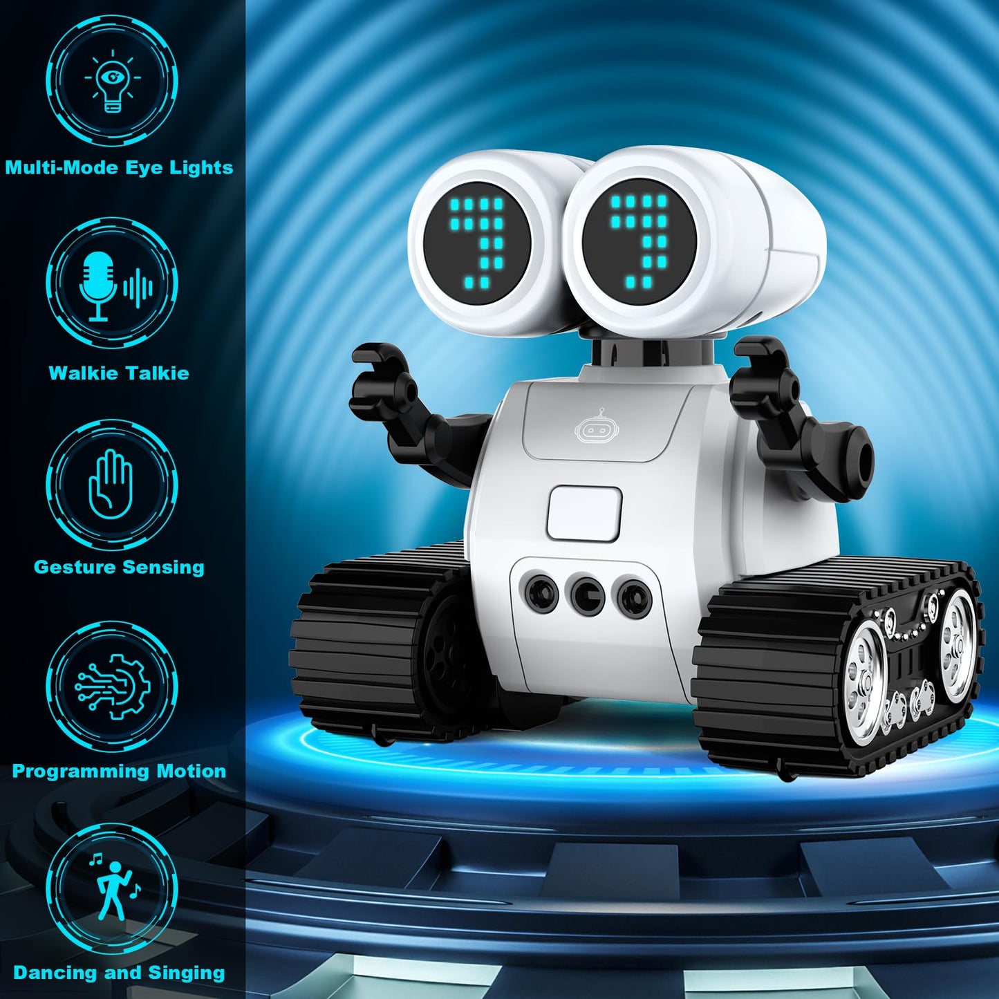 Hamourd Robot Toys for Boys Girls, Emo Robot with Walkie-Talkie Function, Gesture Sensing, Flexible Head & Arms, Programming Motion, Dance Moves, Music, Multi-Mode LED Eye, Toys for Ages
