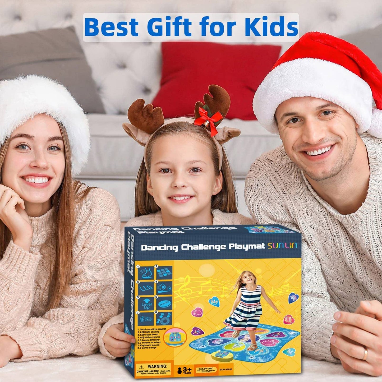 SUNLIN Dance Mat - Dance Mixer Rhythm Step Play Mat - Dance Game Toy Gift for Kids Girls Boys - Dance Pad with LED Lights, Adjustable Volume, Built-in Music, 3 Challenge Levels (3-12 Years Old)