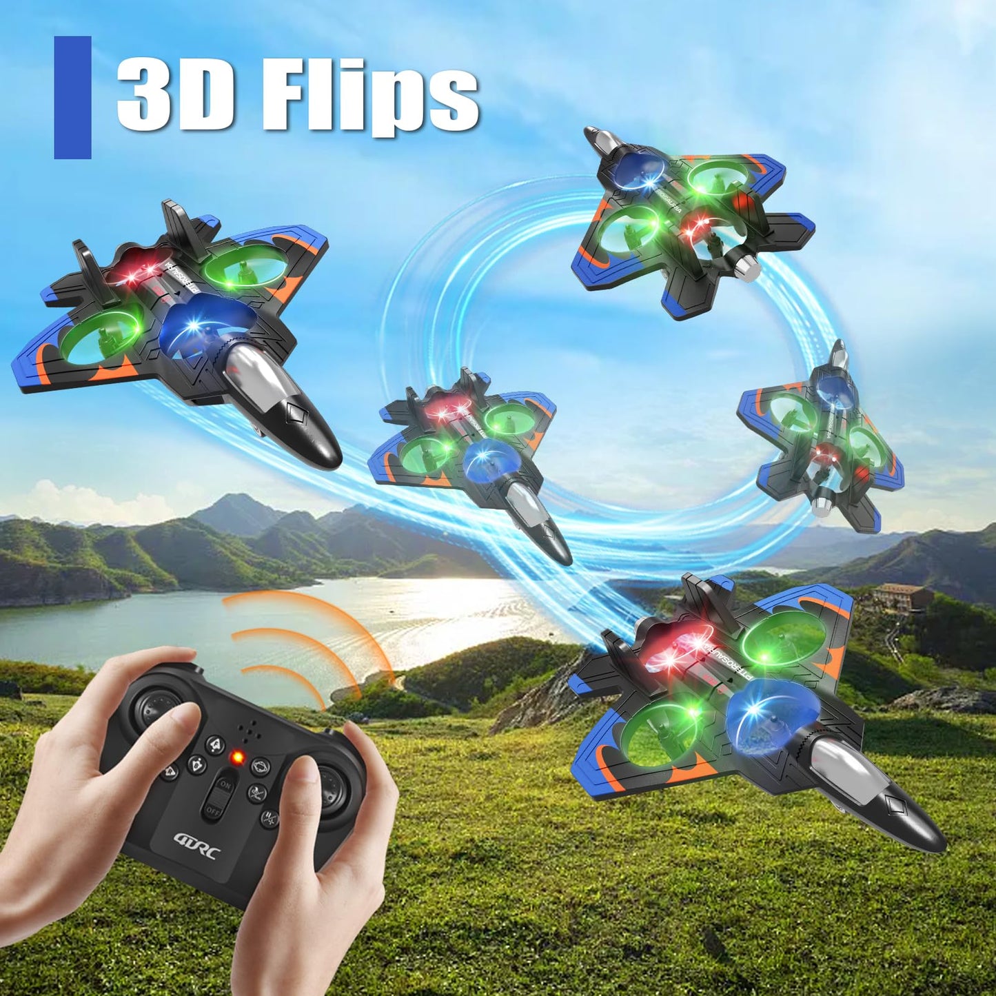 4DRC V32 Foam Remote Control Airplanes RC Planes for Kids Adults 8-16, RC Airplane Fighter Jet with Light, 360° Flip Fighter Jet Toys, Stunt Roll, Airplane Toy Gifts for Kids Boys