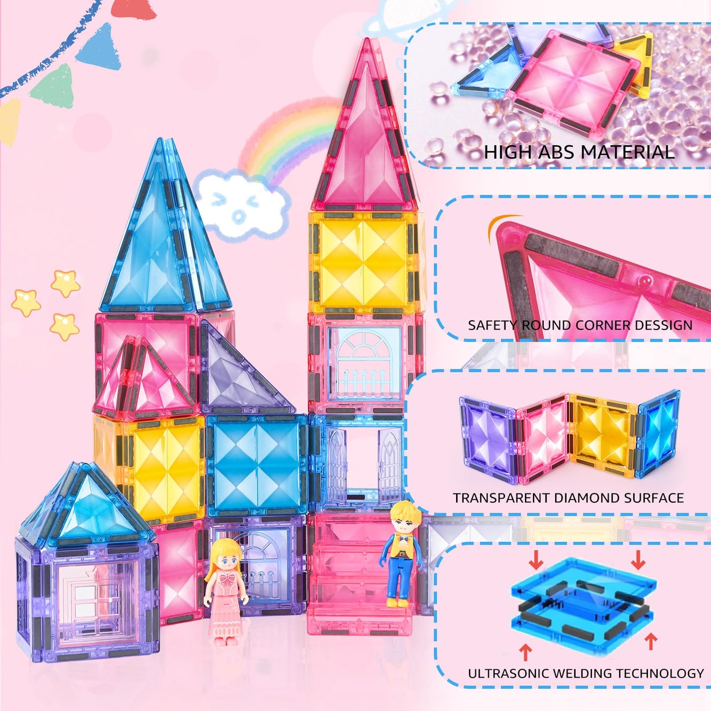 102PCS Ice Castle Magnetic Tiles, 3D Building Blocks STEM Educational Kids Toys for Pretend Play, 3 4 5 6 7 8 Year Old Birthday Gifts for Boys and Girls, Preschool Learning Toys for Birthday