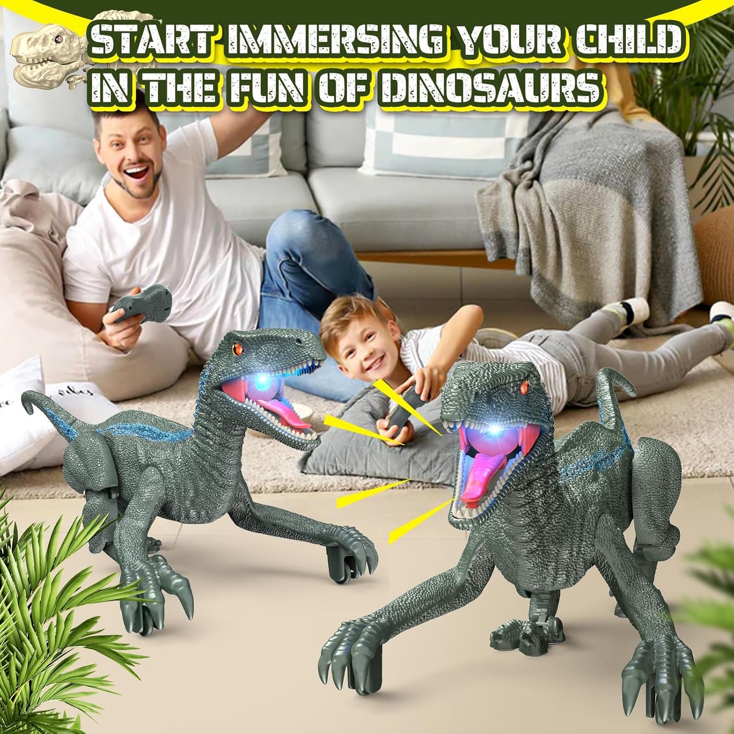 Remote Control Dinosaur, Realistic Dinosaur Toys for Kids 3-5, 2.4GHZ, Walking,Rechargeable, 3D Eyes, 3 Sound Effects, Demo Function, Jurassic Toys for Christmas, Kids 3+