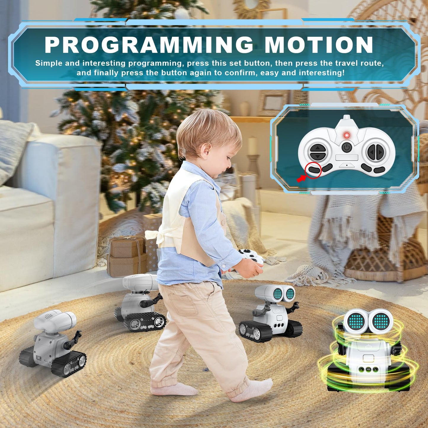 Hamourd Robot Toys for Boys Girls, Emo Robot with Walkie-Talkie Function, Gesture Sensing, Flexible Head & Arms, Programming Motion, Dance Moves, Music, Multi-Mode LED Eye, Toys for Ages