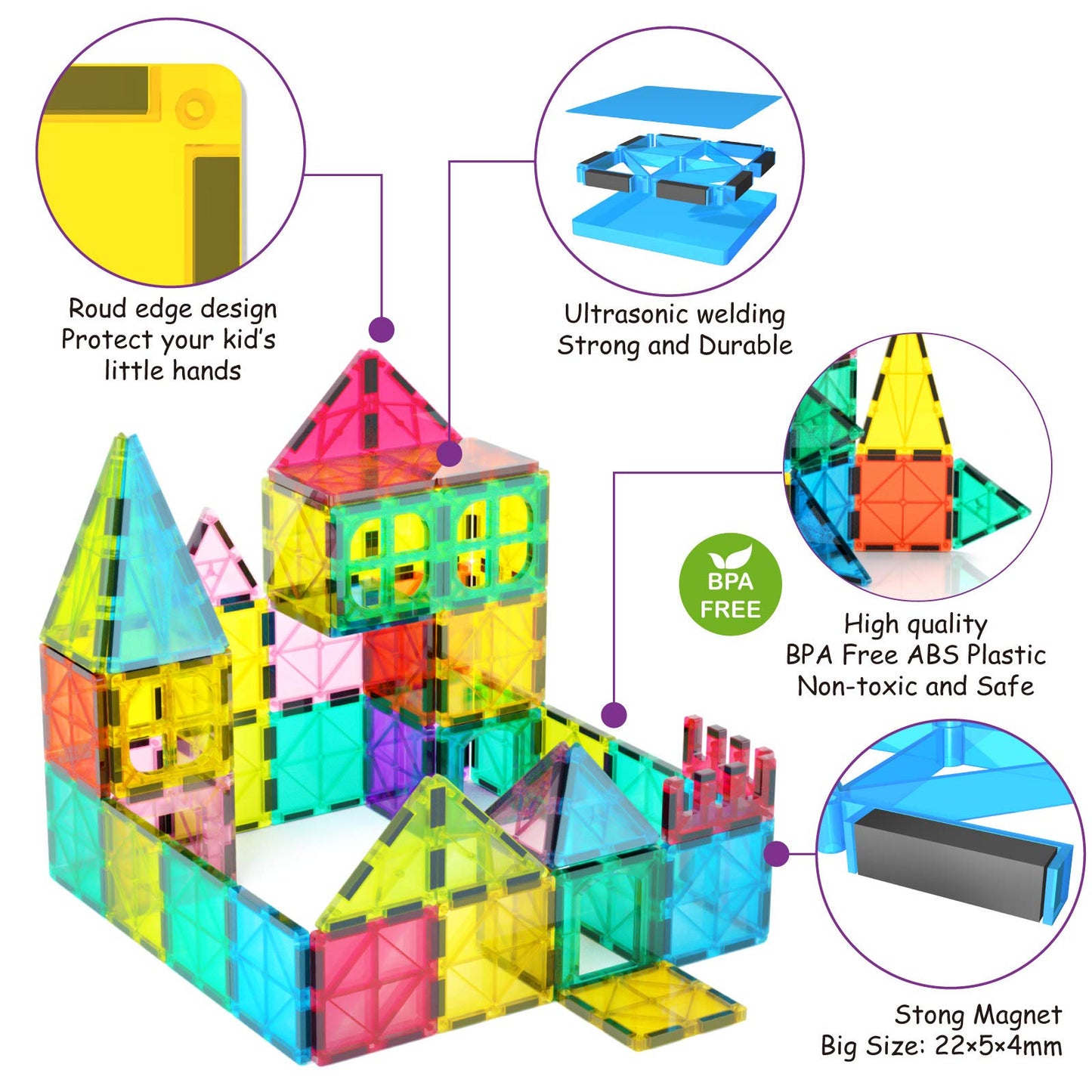 Jasonwell 110PCS Magnetic Tiles Building Blocks Set for Boys Girls Preschool Educational Magnet Construction Kit Stacking STEM Toys Christmas Birthday Gifts for Kids Toddlers 3 4 5 6 7 8 9 + Year Old