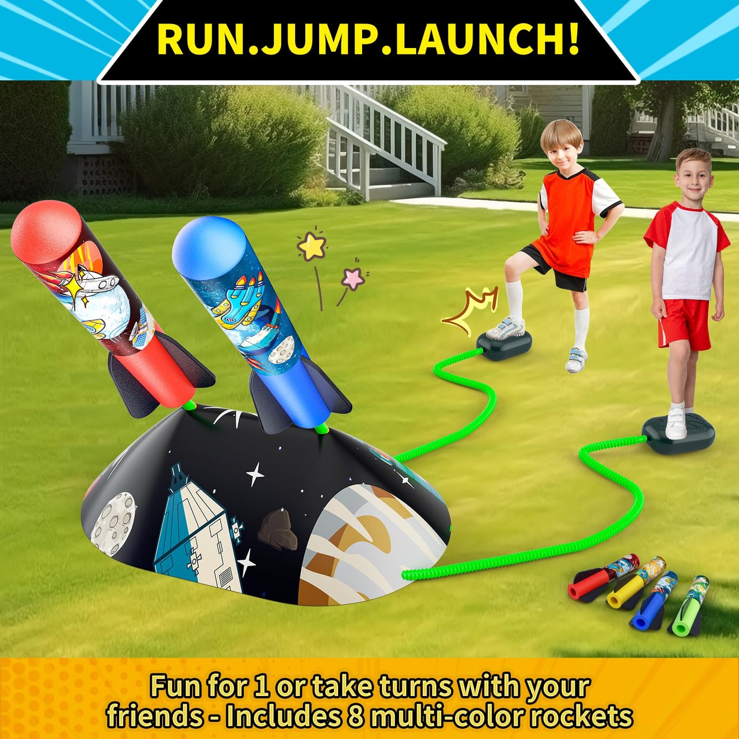 Toys Rocket Launcher for Kids - Launch up to 100 Ft, 8 Multi-Color Foam Rockets & Adjustable Launch Stand, Kids Outdoor Toys, Birthday Toys for Kids Boys Girls Age 3+ Years Old