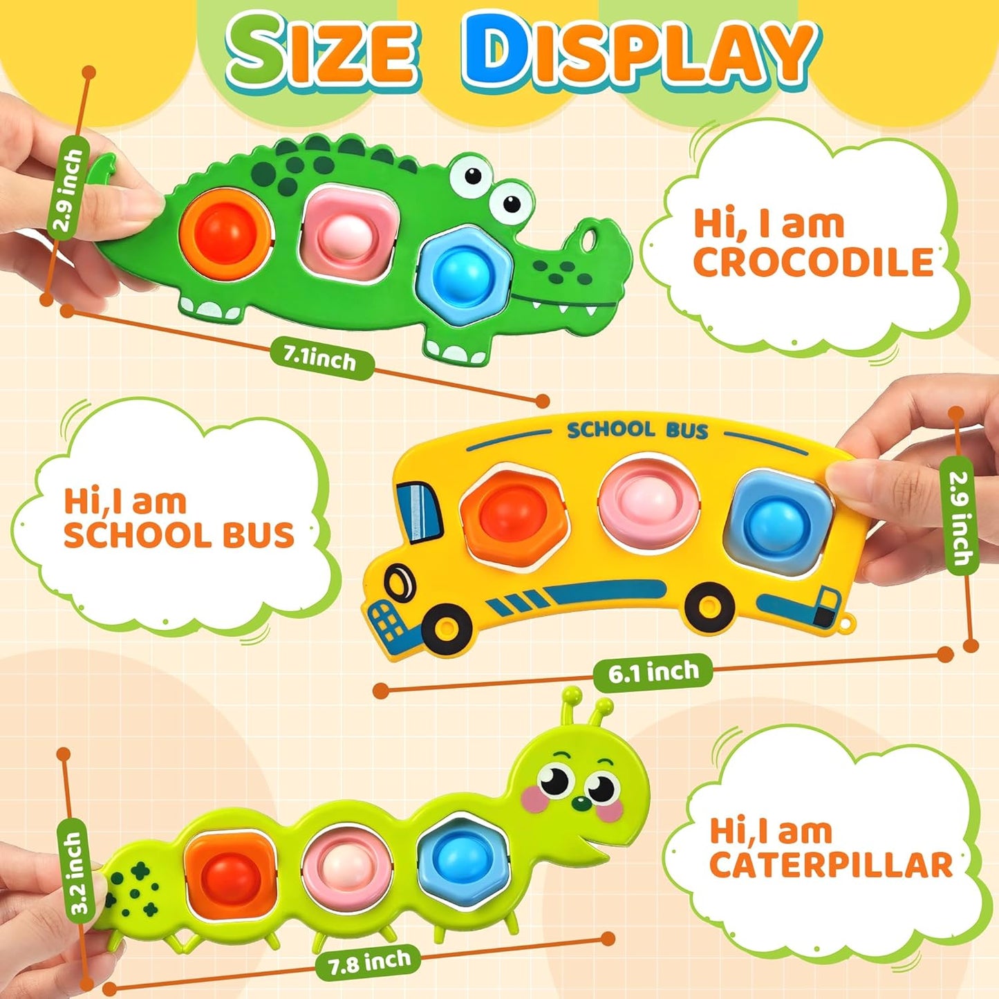 3PC Fidget Popper Sensory Baby Toys for Airplane Travel Essential Activities, Pop it Fidget Toys for Toddler Animal Montessori Toy Autism Autistic Gifts for 12+ Month Babies Toddlers 1 2 3 Year Old