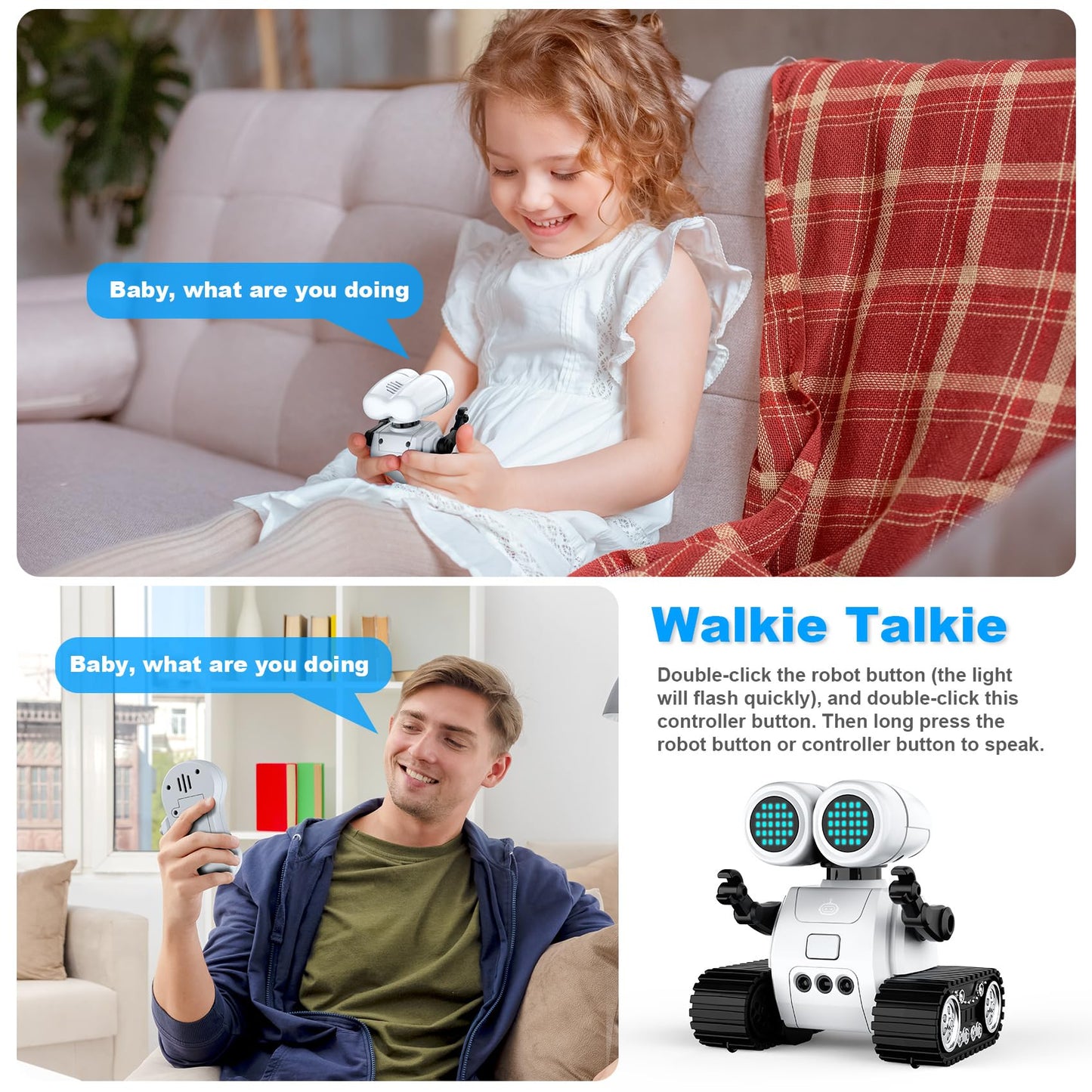Hamourd Robot Toys for Boys Girls, Emo Robot with Walkie-Talkie Function, Gesture Sensing, Flexible Head & Arms, Programming Motion, Dance Moves, Music, Multi-Mode LED Eye, Toys for Ages