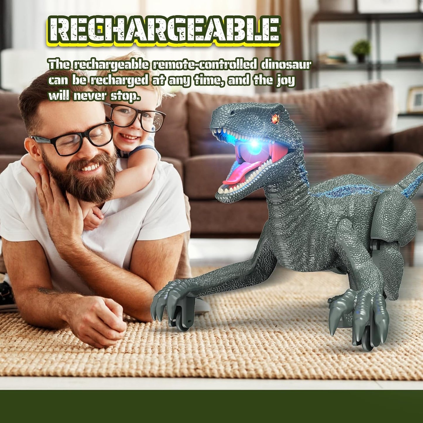 Remote Control Dinosaur, Realistic Dinosaur Toys for Kids 3-5, 2.4GHZ, Walking,Rechargeable, 3D Eyes, 3 Sound Effects, Demo Function, Jurassic Toys for Christmas, Kids 3+