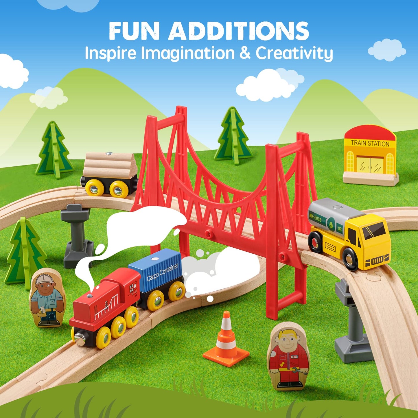 Tiny Land 110PCS Wooden Train Set