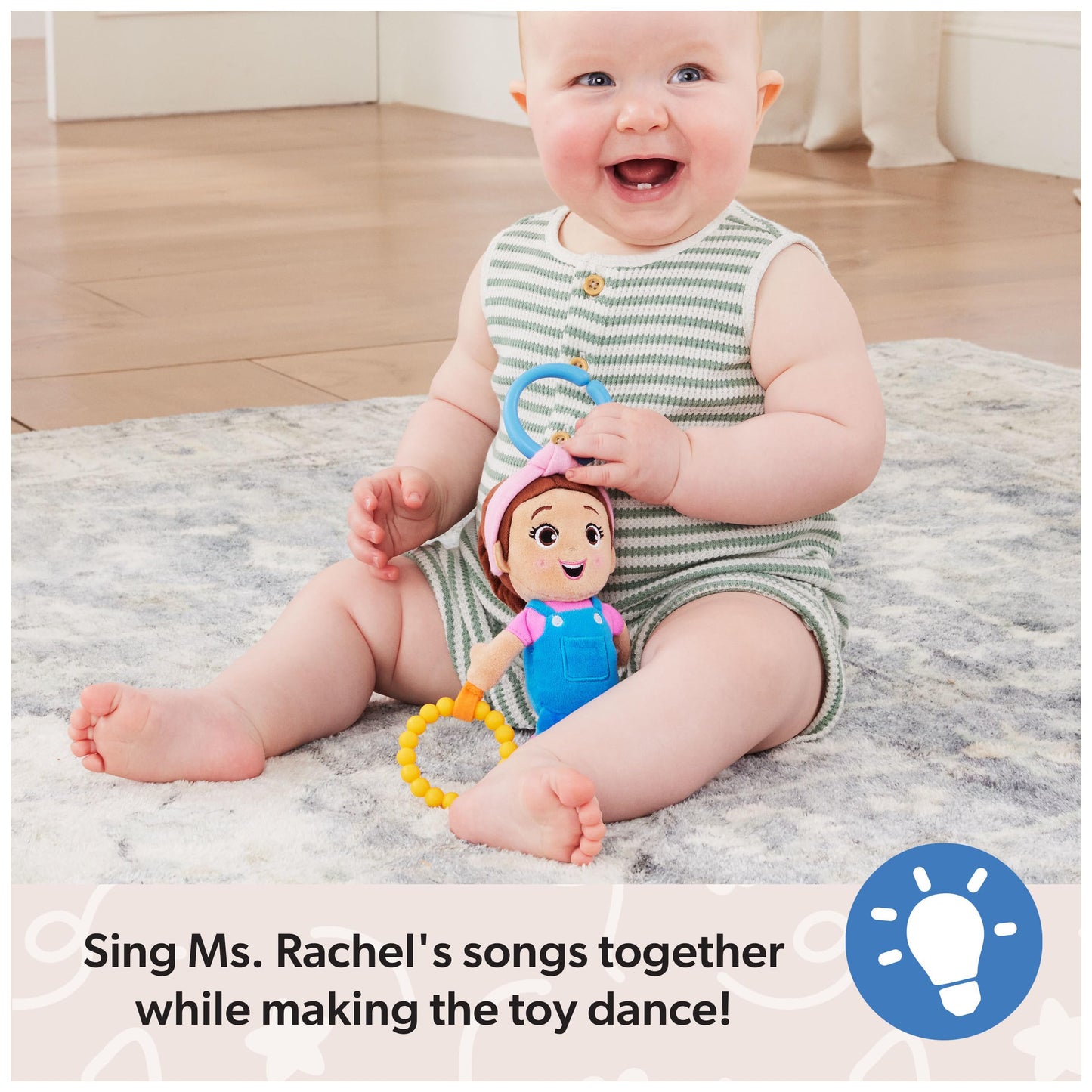 Ms. Rachel Official Sensory Take-Along Toy, Baby Swing & Baby Stroller Teething Toys with Rattle & Clip, Toddler Toys for Girls & Boys for Ages 0-1+