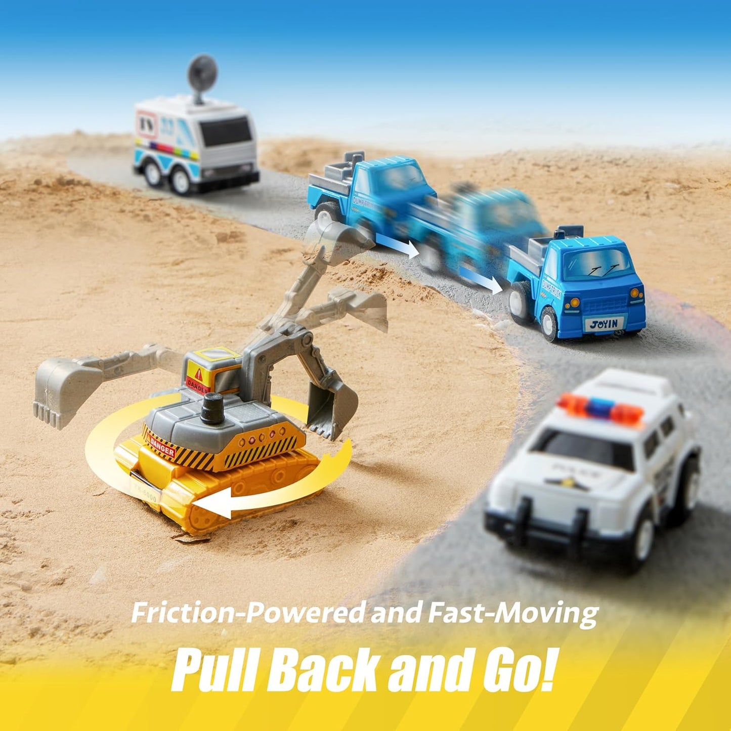 JOYIN 18 Pcs Pull Back City Cars and Trucks Toy Vehicles Set, Friction Powered Cars Toys for Toddlers, Boys, Girls’ Educational Play, Kids Stocking Stuffers