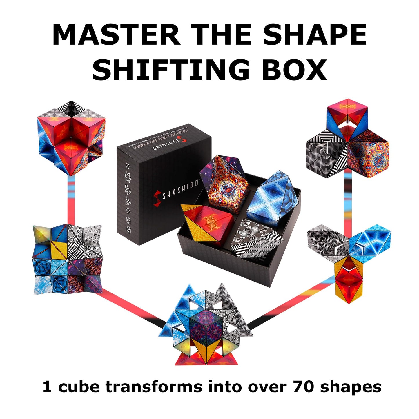 Shashibo Shape Shifting Box - STEM Magnetic Fidget Cube That Transforms Into Over 70 Shapes, Download Fun in Motion Toys Mobile App (Spaced Out)