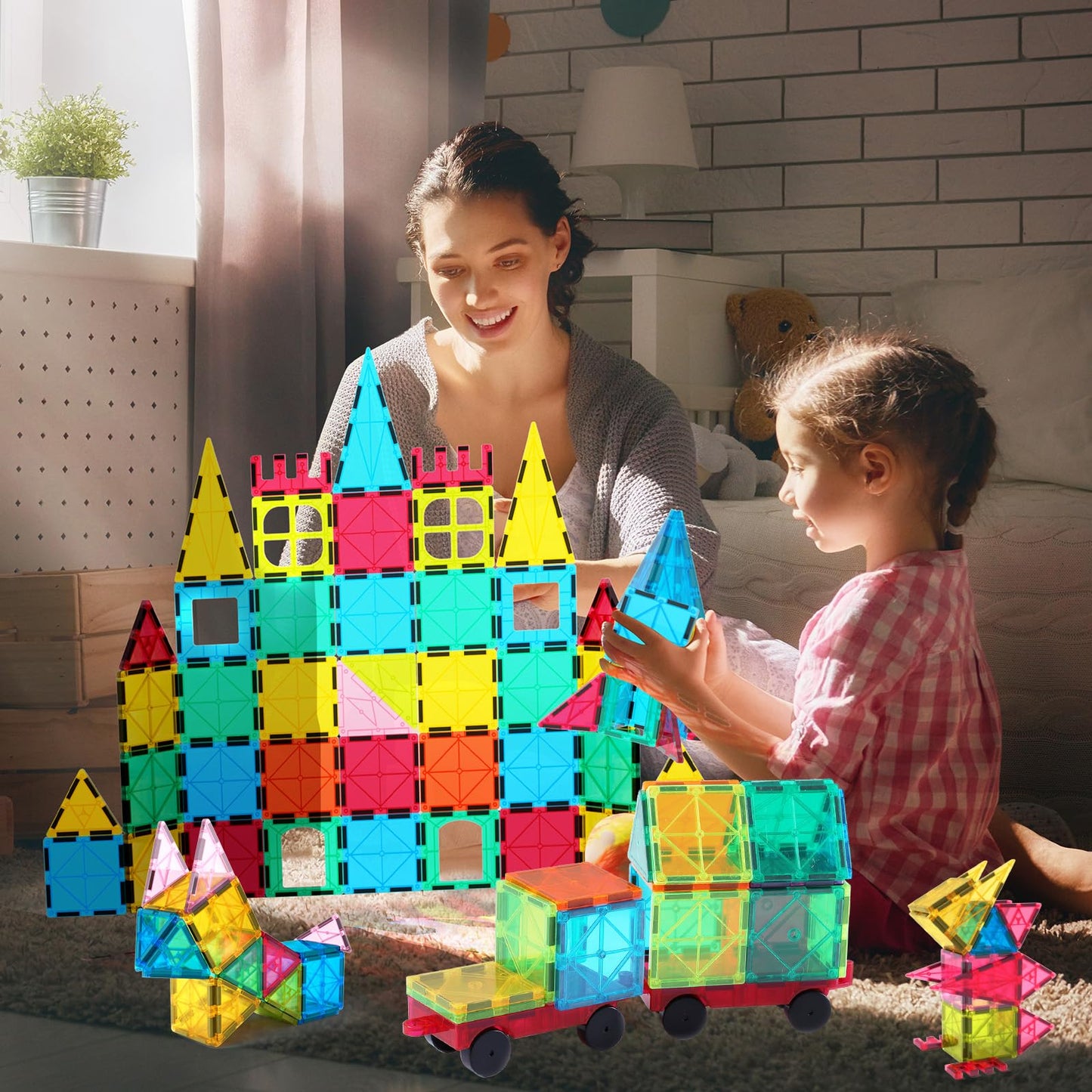 Jasonwell 110PCS Magnetic Tiles Building Blocks Set for Boys Girls Preschool Educational Magnet Construction Kit Stacking STEM Toys Christmas Birthday Gifts for Kids Toddlers 3 4 5 6 7 8 9 + Year Old