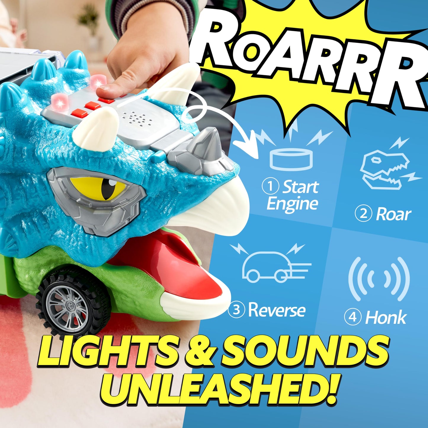 Dinosaur Truck with 12 Pull Back Cars Toys Set