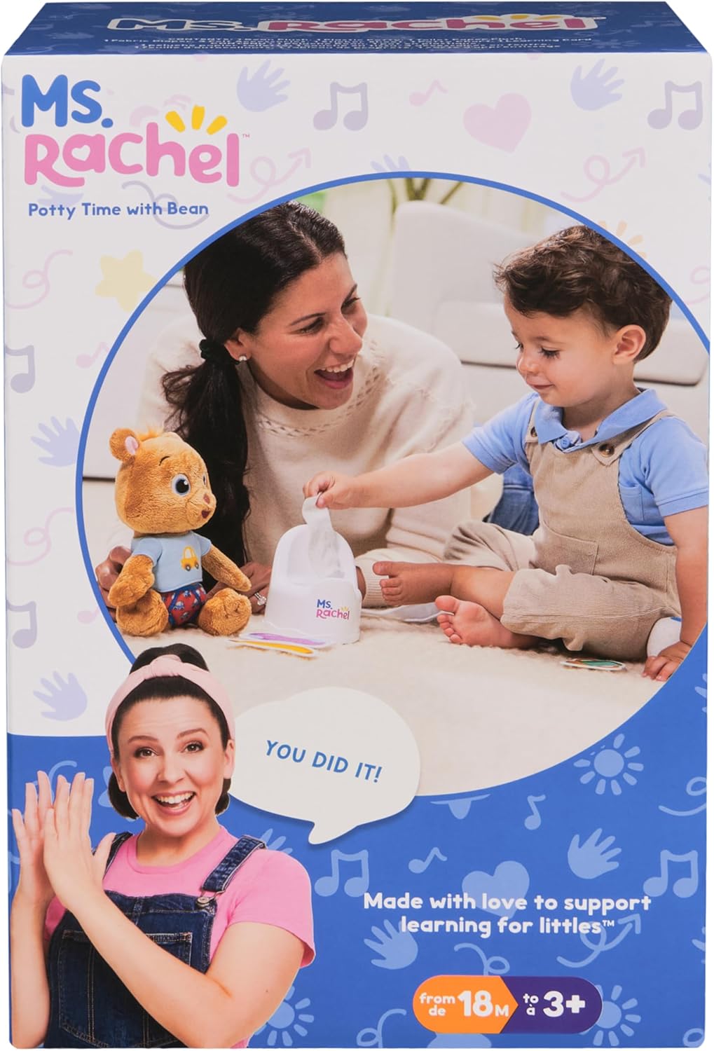 Ms. Rachel Potty Time with Bean, 11” Plush Teddy Bear with Play Toilet & Accessories, Toddler Toys for Girls & Boys for Ages 18 Months to 3+