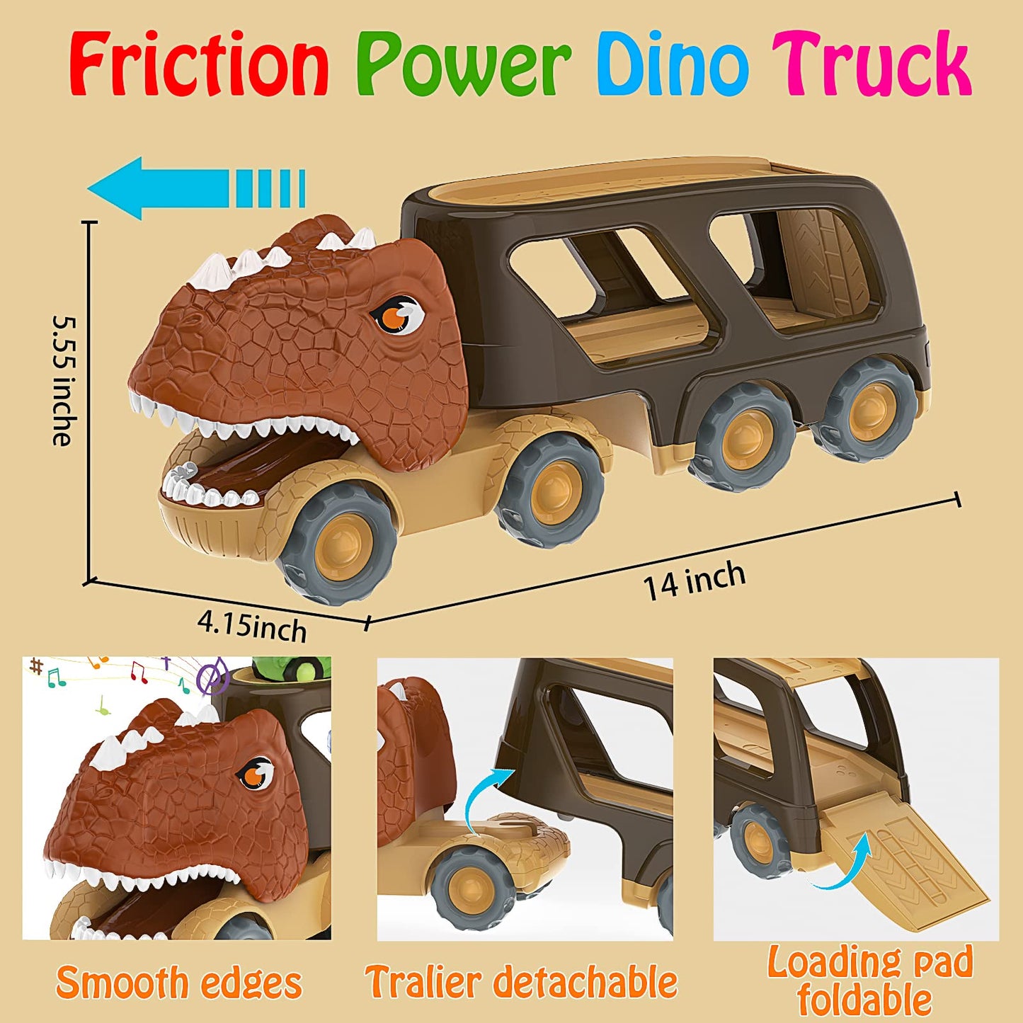 Dinosaur Friction Power Carrier Truck Toy