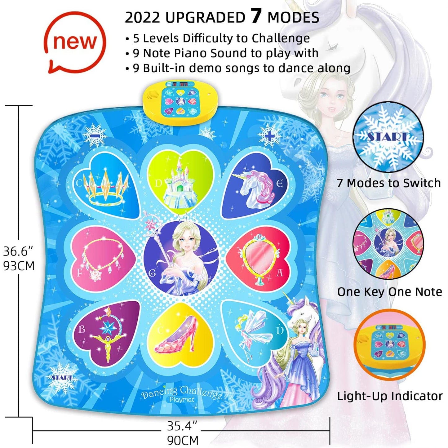 SUNLIN Dance Mat - Dance Mixer Rhythm Step Play Mat - Dance Game Toy Gift for Kids Girls Boys - Dance Pad with LED Lights, Adjustable Volume, Built-in Music, 3 Challenge Levels (3-12 Years Old)