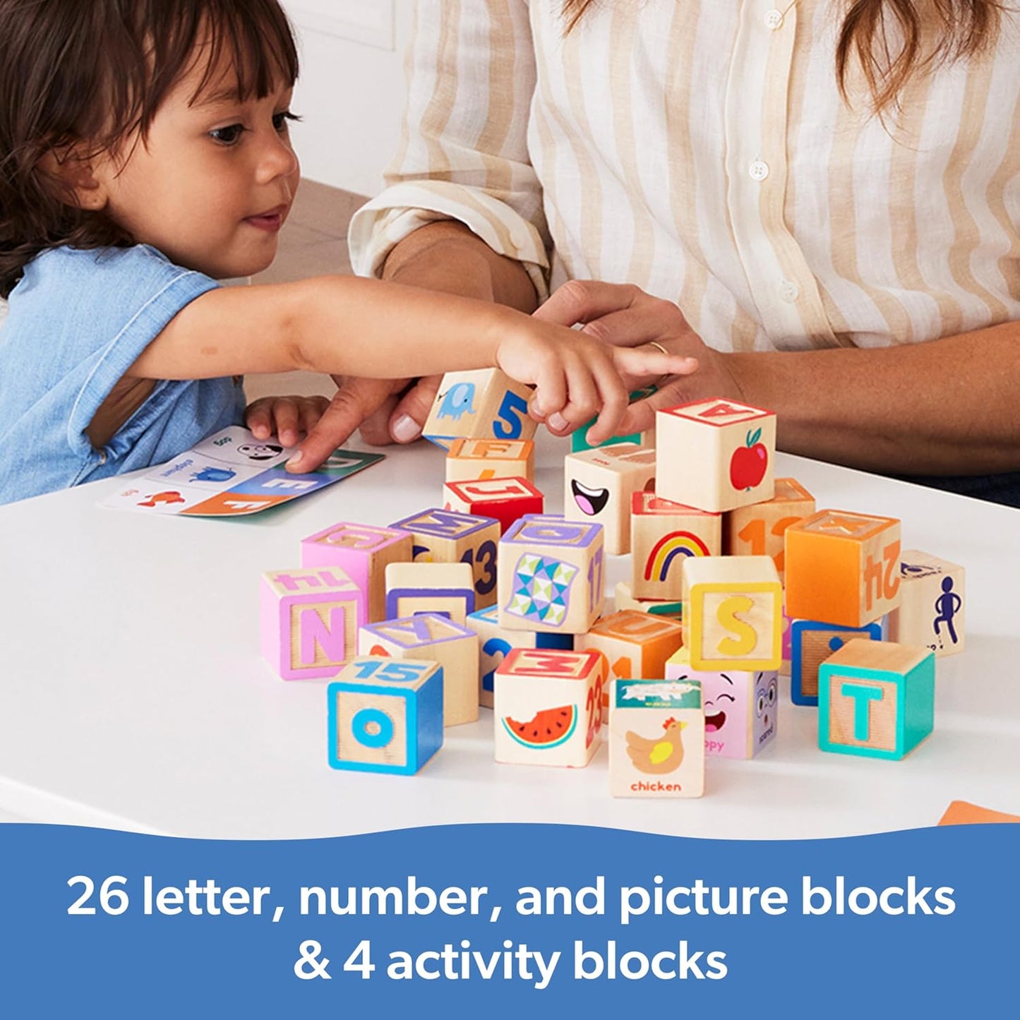 Ms. Rachel Melissa & Doug Letter, Number, and Game Wooden Learning Blocks with Activity Cards for Girls and Boys Toddlers Ages 18 Months+ - FSC Certified
