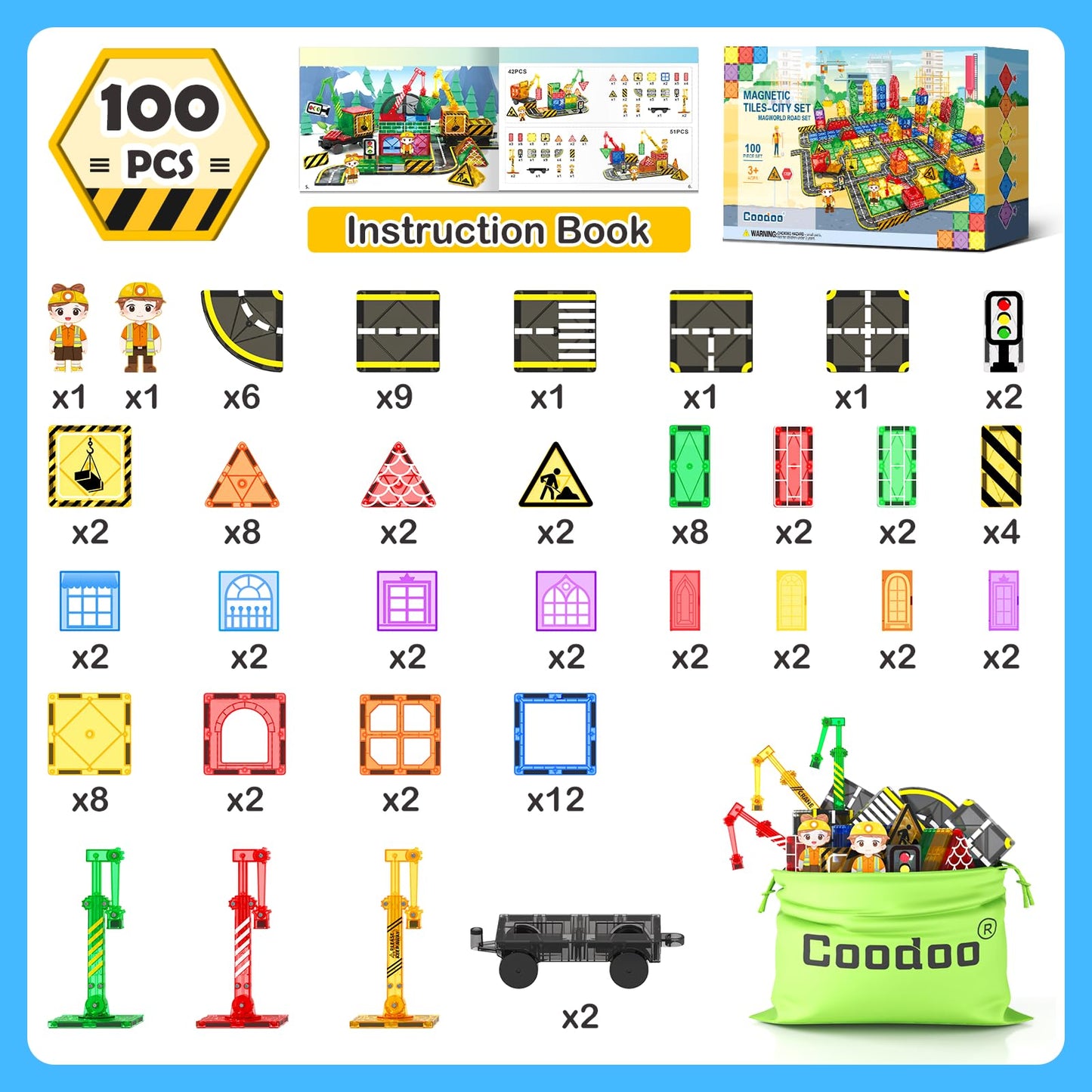 100PCS Magnetic Tiles STEM Building Toys Set