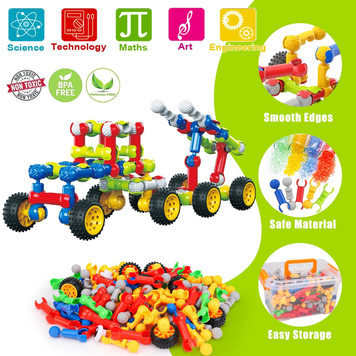 Kids STEM Building Toys for 3 4 5 6 7 8+ Year Old Boy Girl Birthday Gift, 125 Pcs Preschool Classroom Educational Building Blocks Stem Kits Activities Ages 3-5 4-8 5-7 6-8 Engineering Creative Games