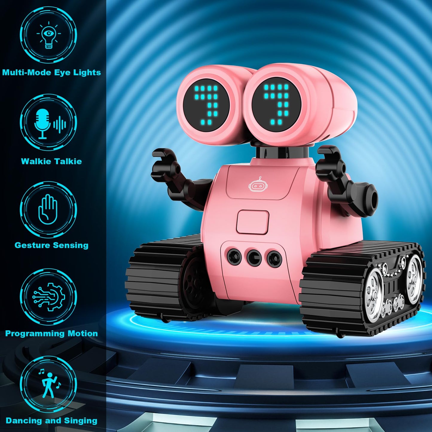 Hamourd Robot Toys for Boys Girls, Emo Robot with Walkie-Talkie Function, Gesture Sensing, Flexible Head & Arms, Programming Motion, Dance Moves, Music, Multi-Mode LED Eye, Toys for Ages