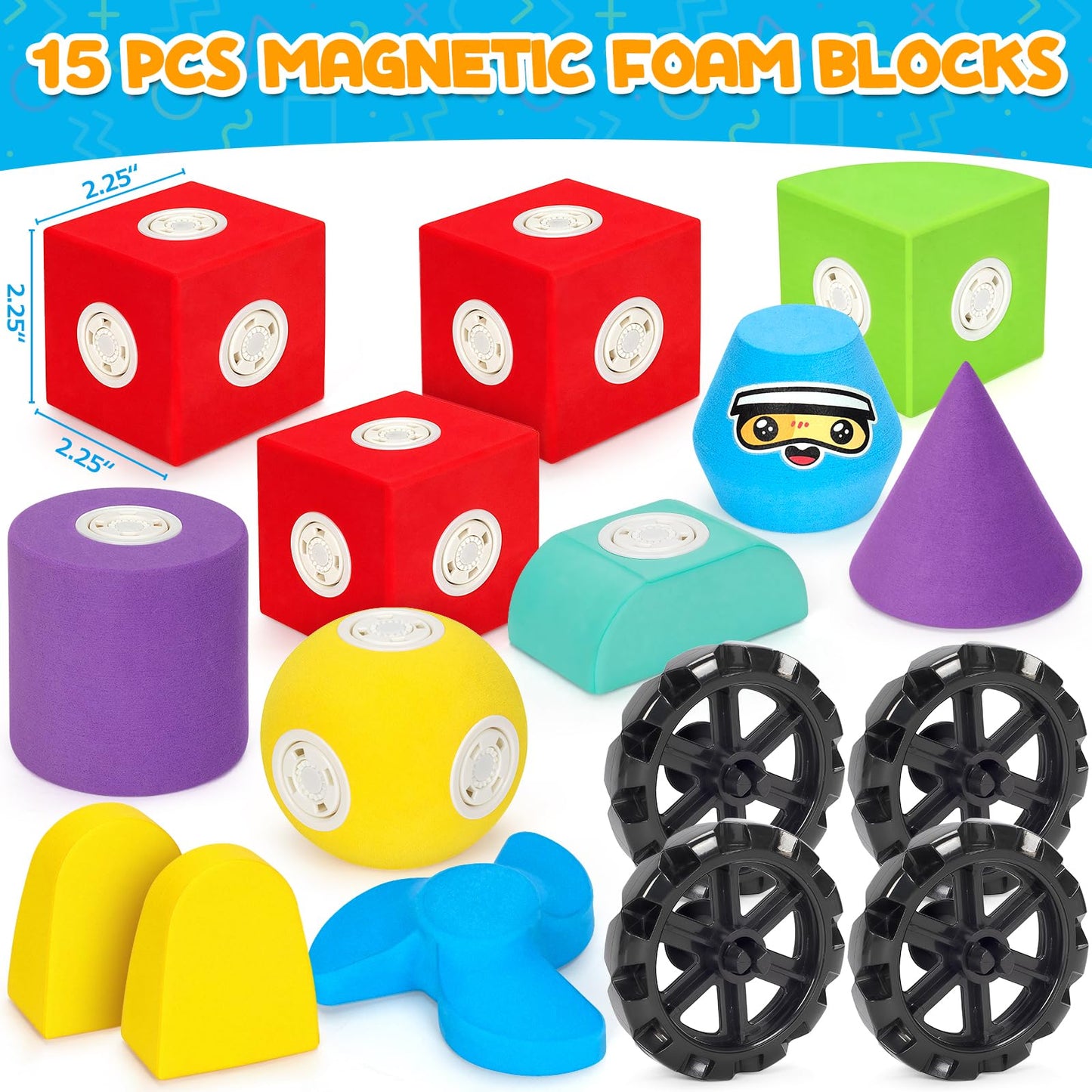 15 PCS Magnetic Foam Blocks for Kids