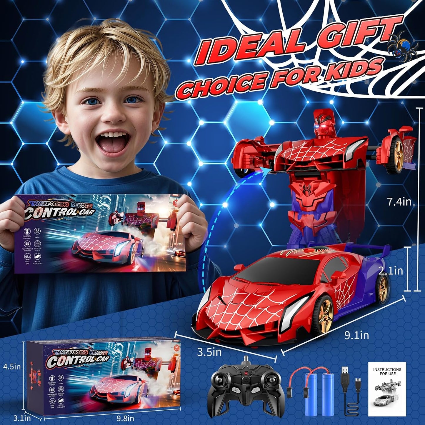 Spider Transform RC Cars Toys with Eye & Underbody Lights