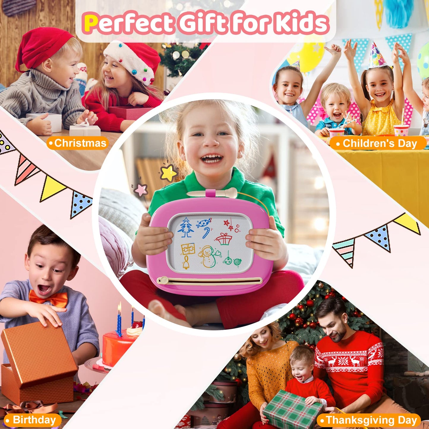 Kikidex Magnetic Drawing Board, Toddler Girl Toys for 1-2 Year Old, Doodle Board Pad Learning and Educational Toys for 1 2 3 Year Old Baby Kids Birthday Gift(Soft Pink)