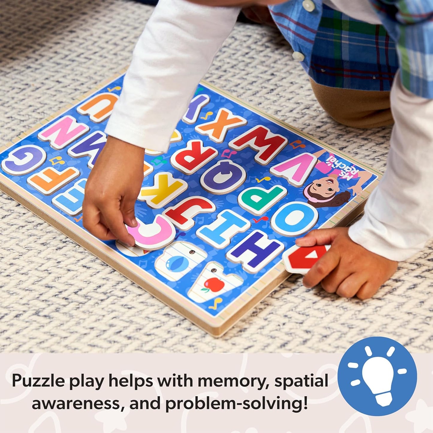 Melissa & Doug® Ms. Rachel™ Wooden Phonics Alphabet Sound Puzzle with Light-Activated Sound Effects, 24-Piece Toddler Toys for Boys and Girls Ages 2+ Years
