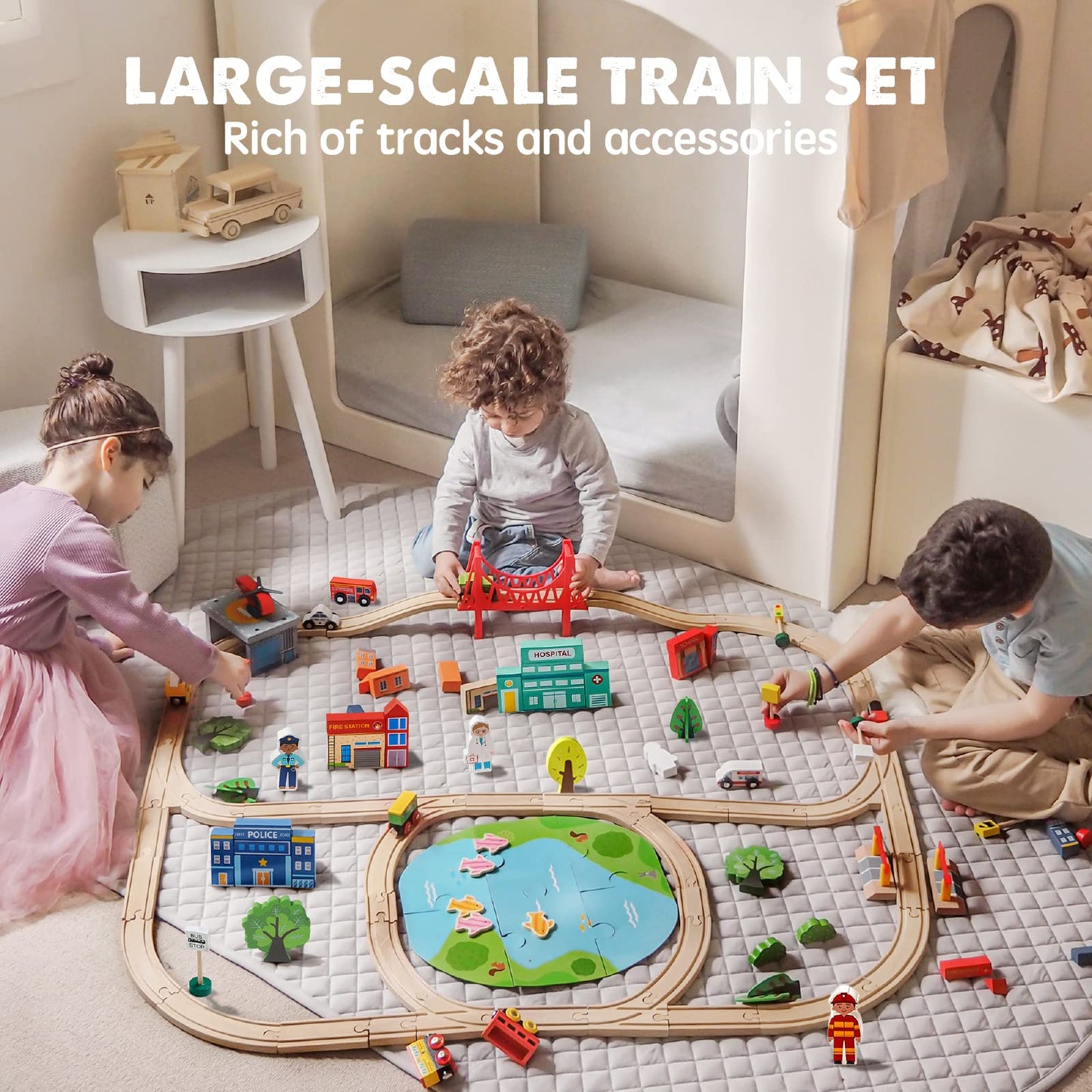 Tiny Land 110PCS Wooden Train Set