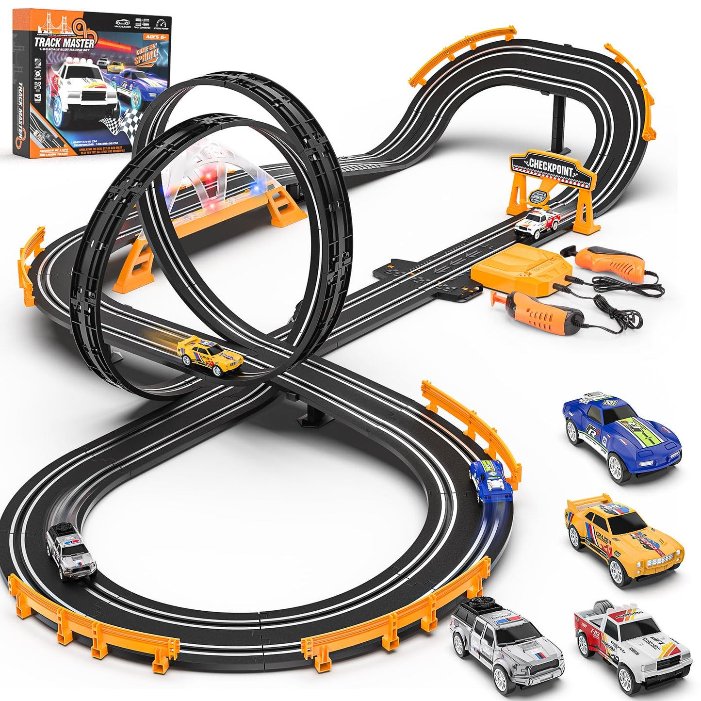 Slot Car Race Track Sets with 4 Slot Cars