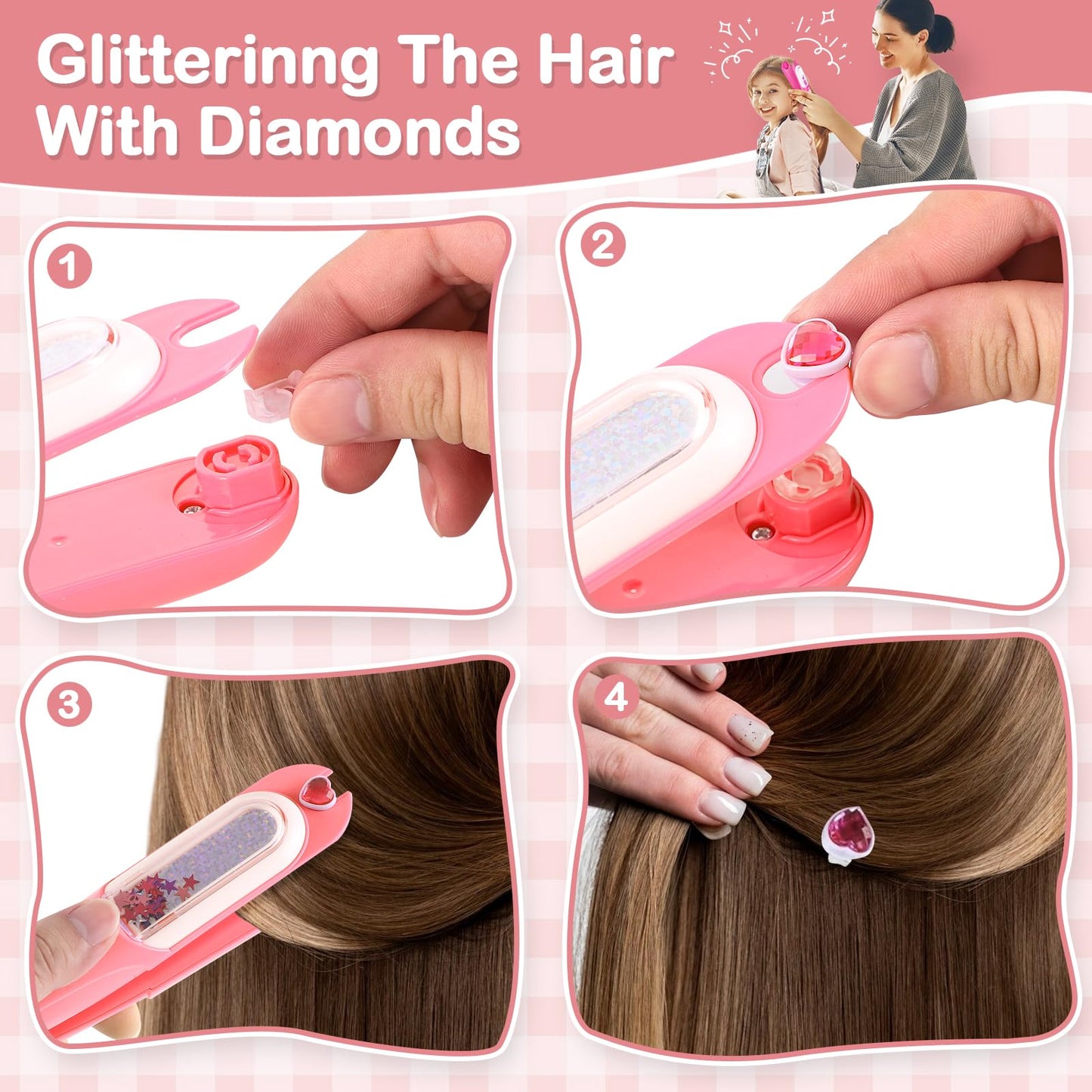 Hair Gem Stamper Kit, Bling Hair Jewels for Girls Toys, Hair Styling Tool with Reusable Shining Diamonds, Birthday Gifts Toys for Girls