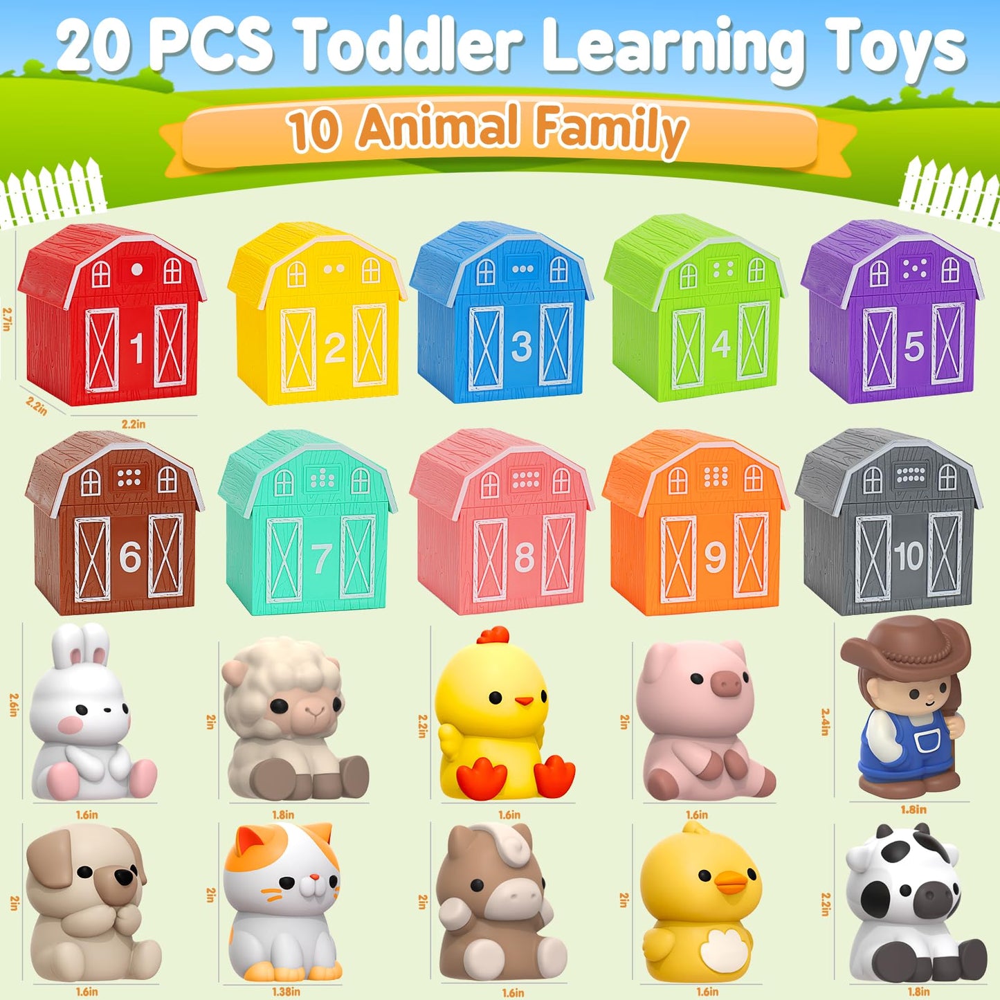 Learning Toys for 1,2,3 Year Old Toddlers, 20Pcs Safari Animals Toys Montessori Counting, Matching & Sorting Fine Motor Games, Christmas Birthday Easter Gift for Baby Boys Girls Age 12-18 Months