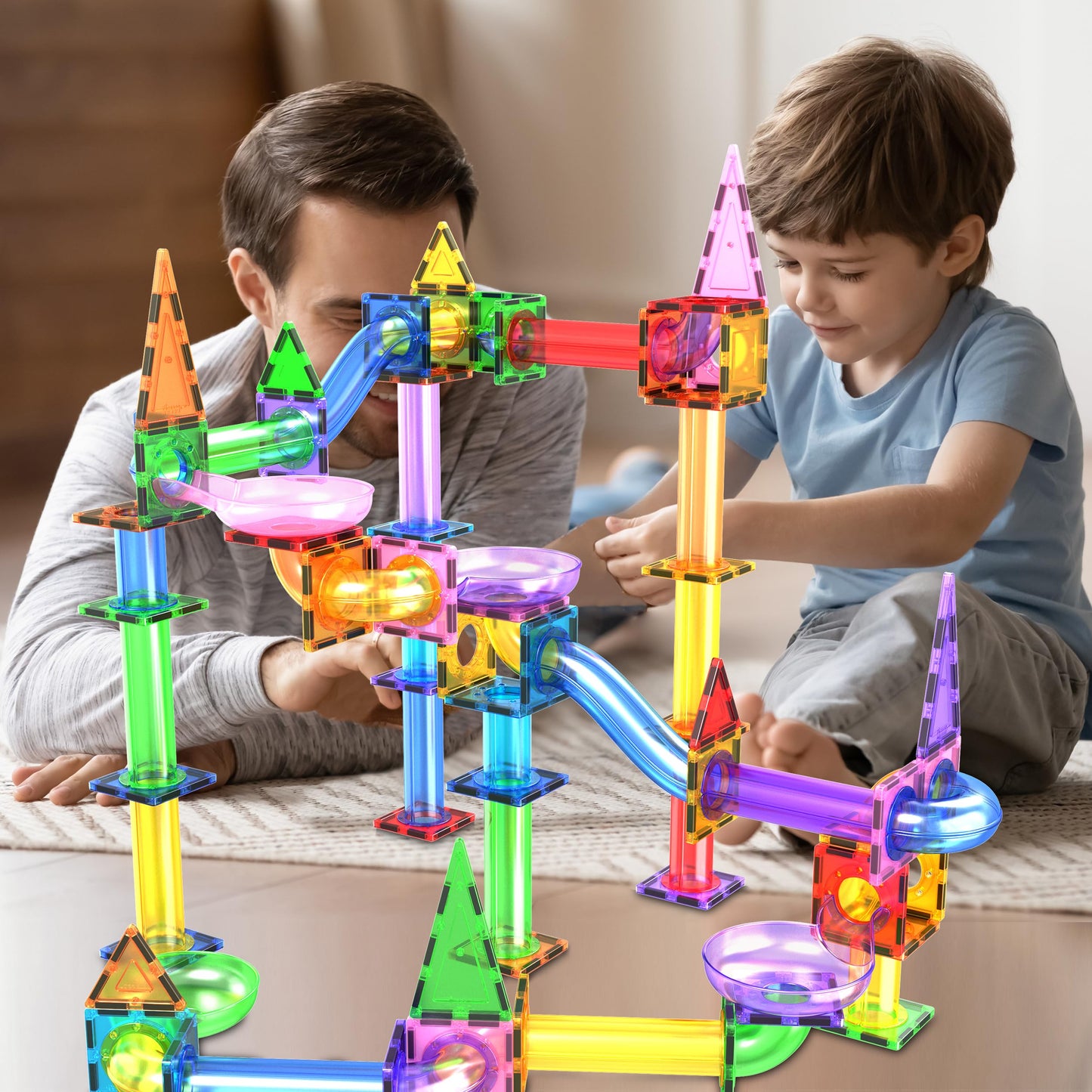 PicassoTiles 108pc 3-in-1 Marble Run Car Race Track Combo Magnetic Tiles PicassoToys Magnet Building Block Educational Construction Toy Playset STEM STEAM Learning Kit Child Brain Development PTG108